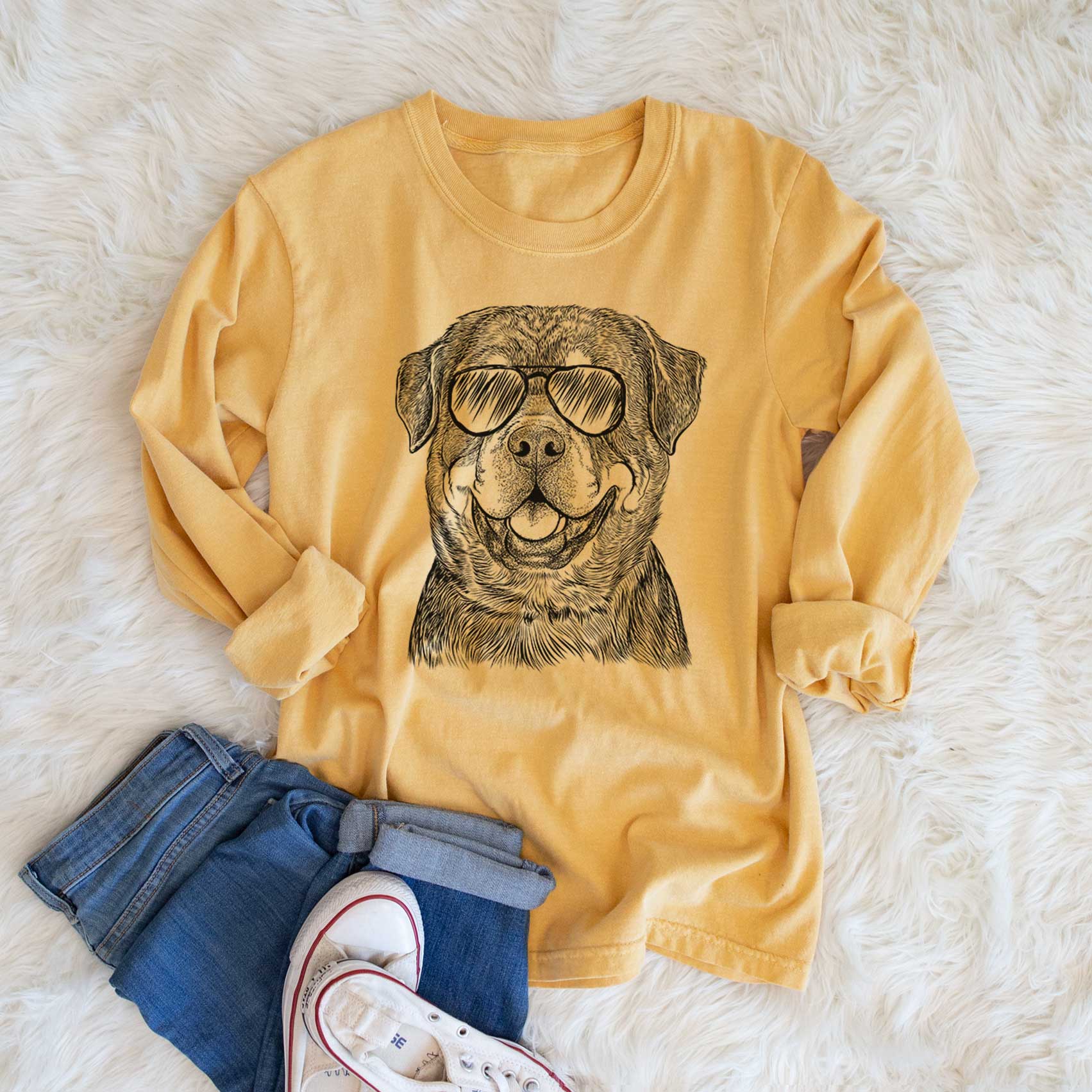 Aviator Sig the Rottweiler - Men's Heavyweight 100% Cotton Long Sleeve - Image 6