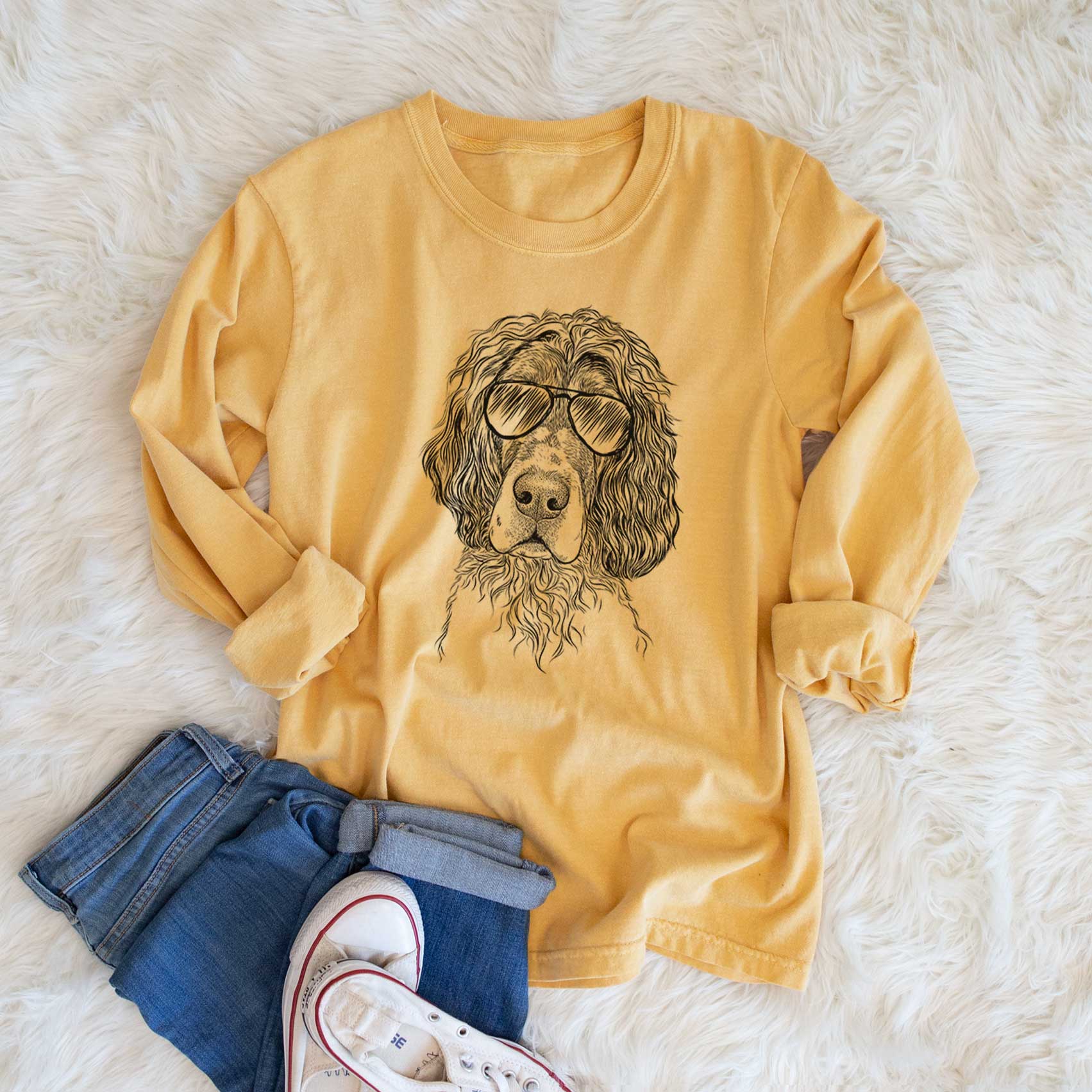 Aviator Sir Rexford the Blue Belton English Setter - Men's Heavyweight 100% Cotton Long Sleeve - Image 6