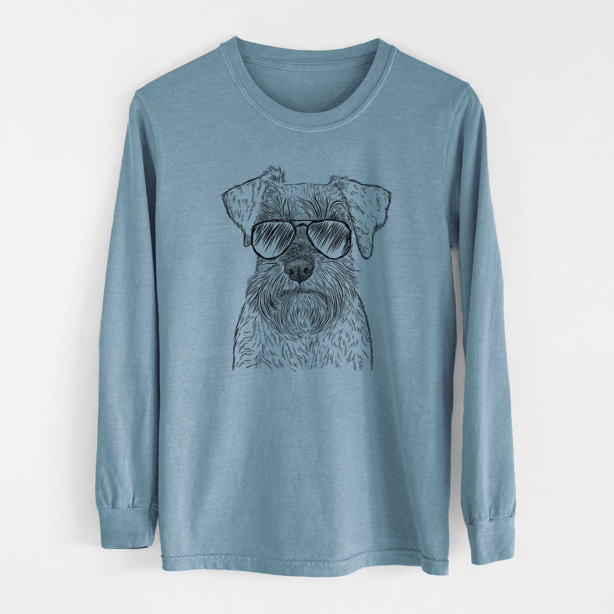 Aviator Smokey the Miniature Schnauzer - Men's Heavyweight 100% Cotton Long Sleeve - Image 8