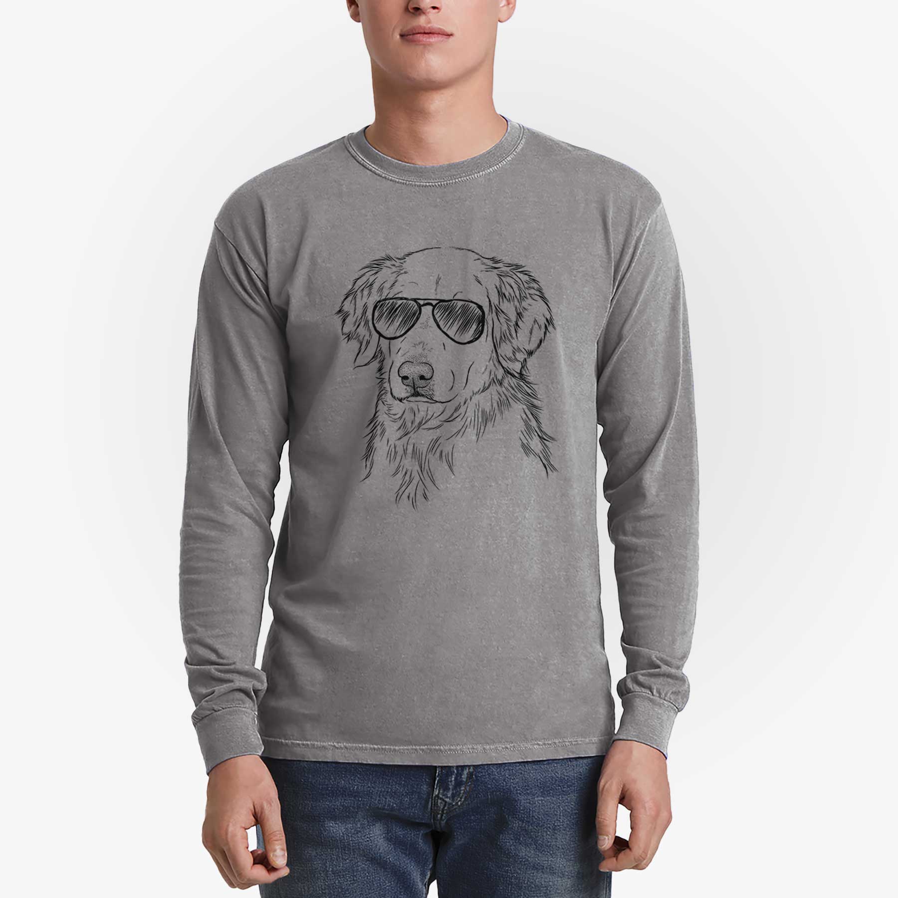 Aviator Spencer the Golden Retriever - Men's Heavyweight 100% Cotton Long Sleeve - Image 5