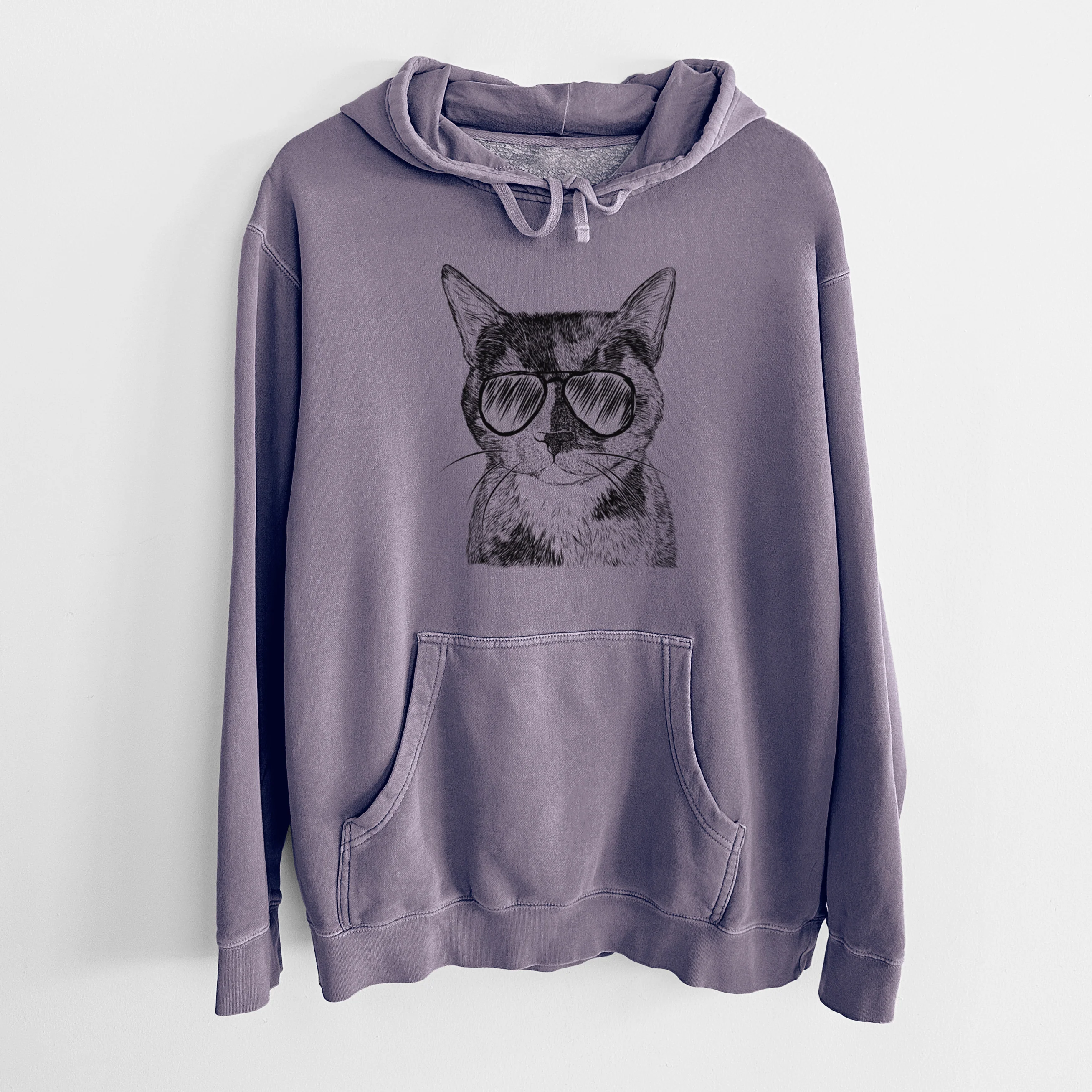 Aviator Spooky Kitty the Tortoiseshell Cat - Unisex Pigment Dyed Hoodie - Image 9
