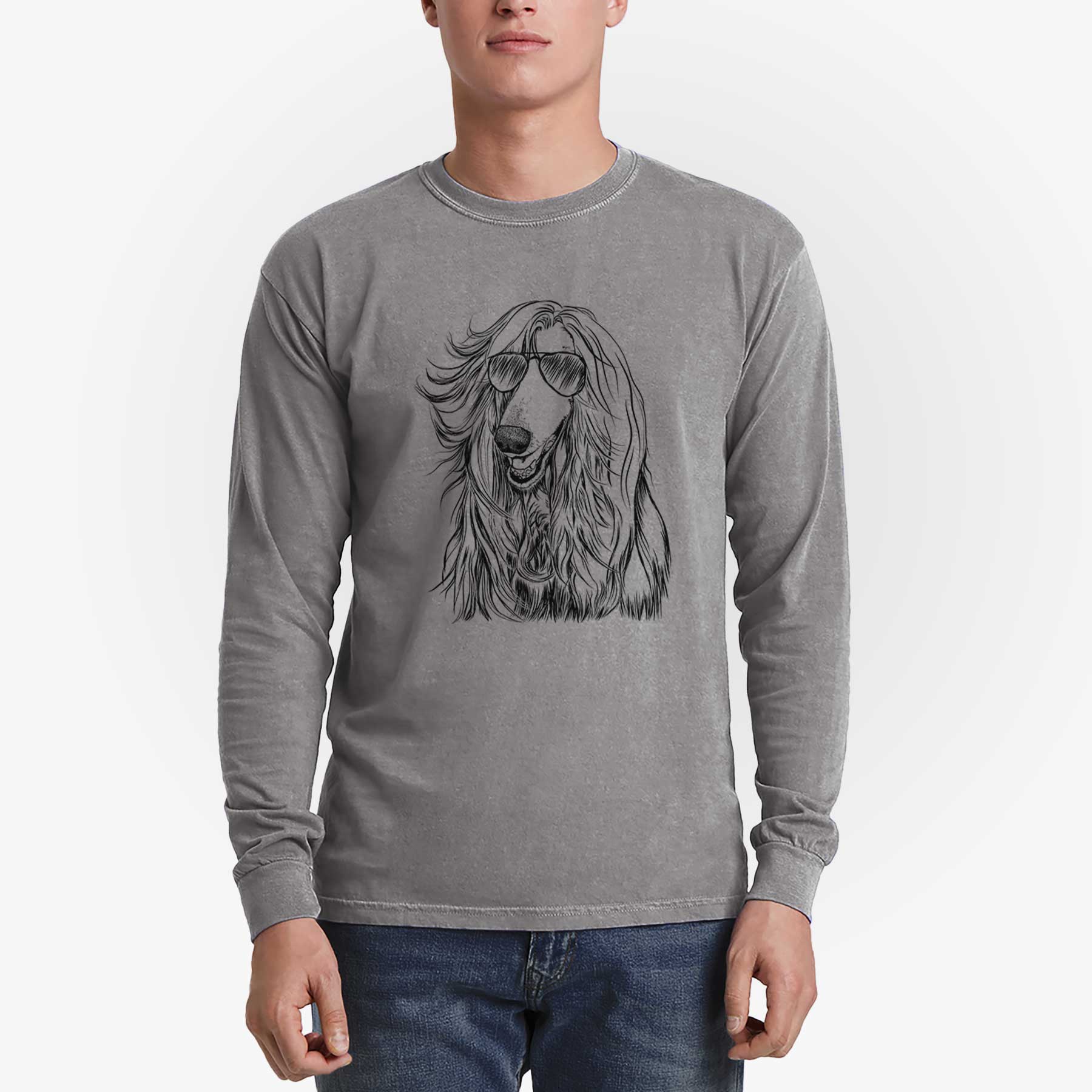 Aviator Sterling the Afghan Hound - Men's Heavyweight 100% Cotton Long Sleeve - Image 5