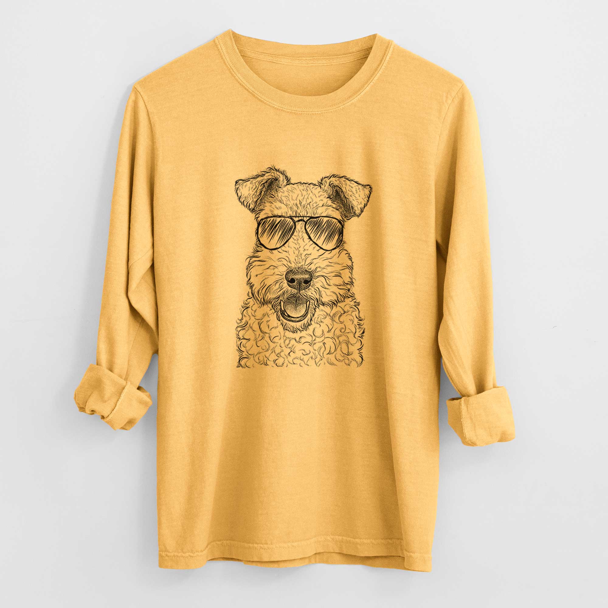Aviator Ted the Wire Fox Terrier - Men's Heavyweight 100% Cotton Long Sleeve - Image 3