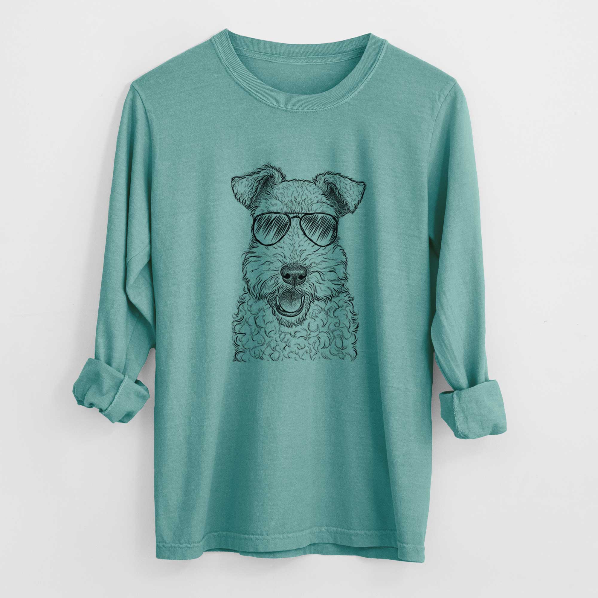 Aviator Ted the Wire Fox Terrier - Men's Heavyweight 100% Cotton Long Sleeve - Image 9