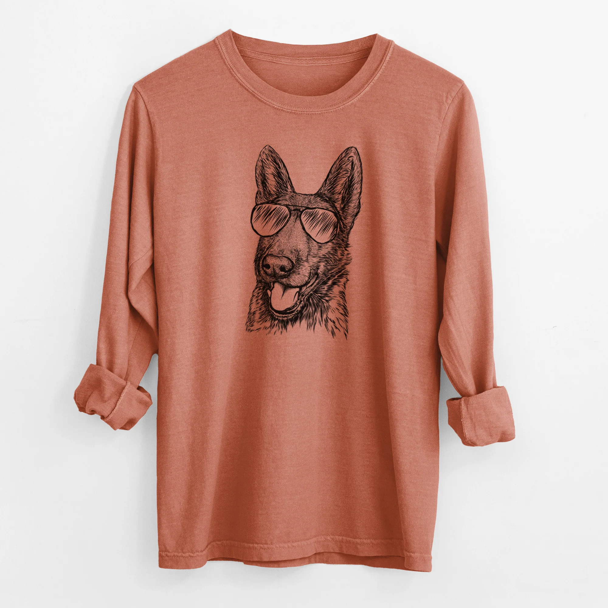 Aviator Tena the German Shepherd - Men's Heavyweight 100% Cotton Long Sleeve - Image 14