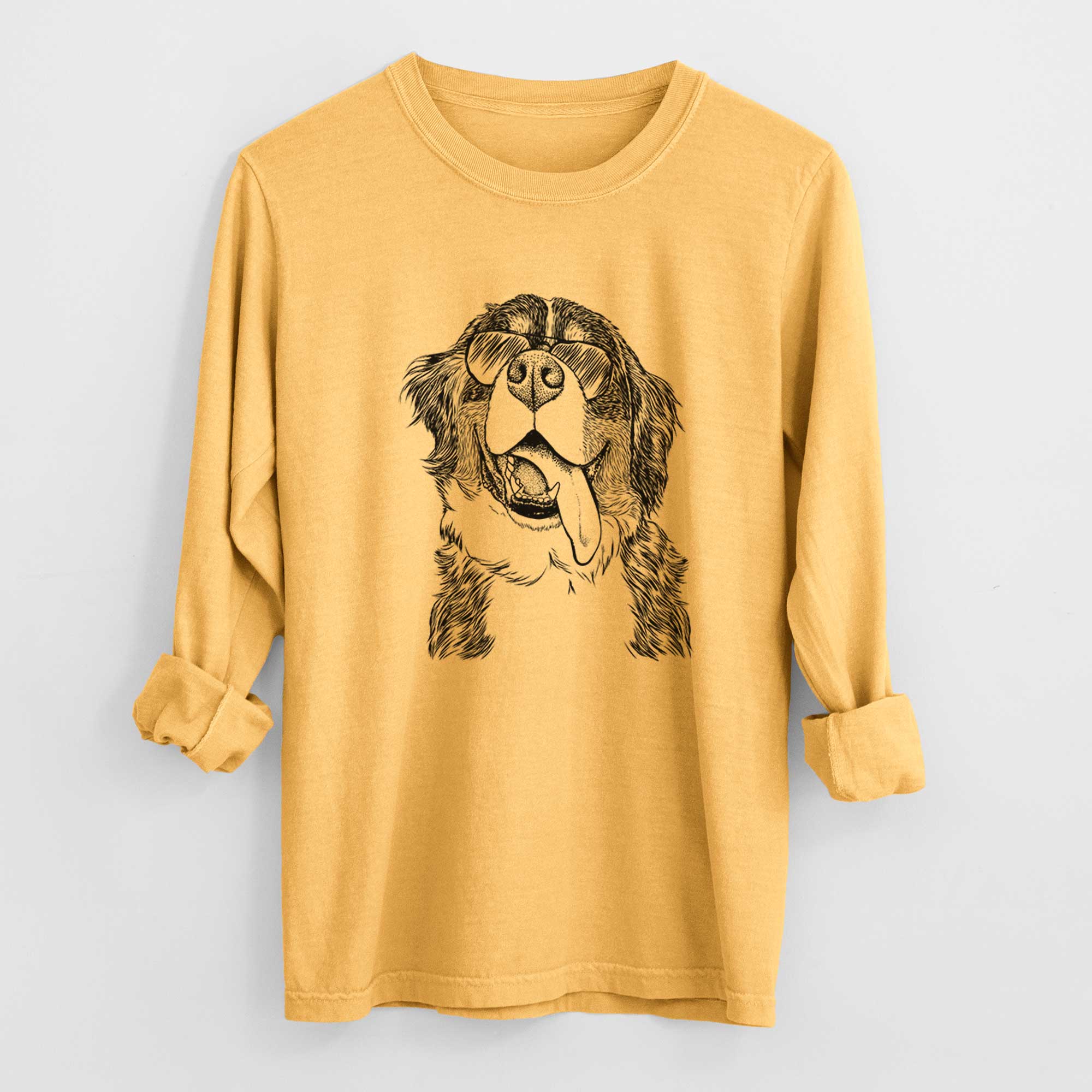 Aviator Theo the Bernese Mountain Dog - Men's Heavyweight 100% Cotton Long Sleeve - Image 3