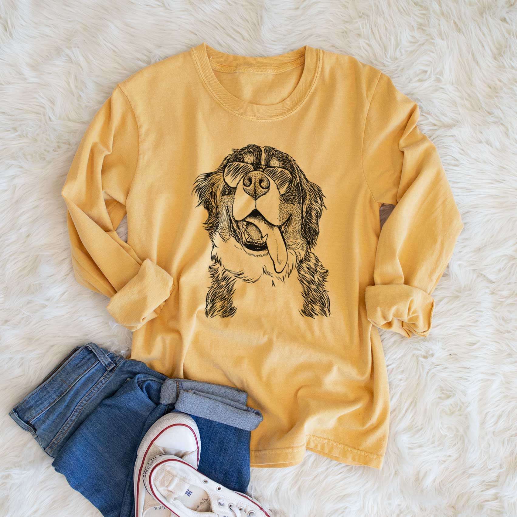 Aviator Theo the Bernese Mountain Dog - Men's Heavyweight 100% Cotton Long Sleeve - Image 6