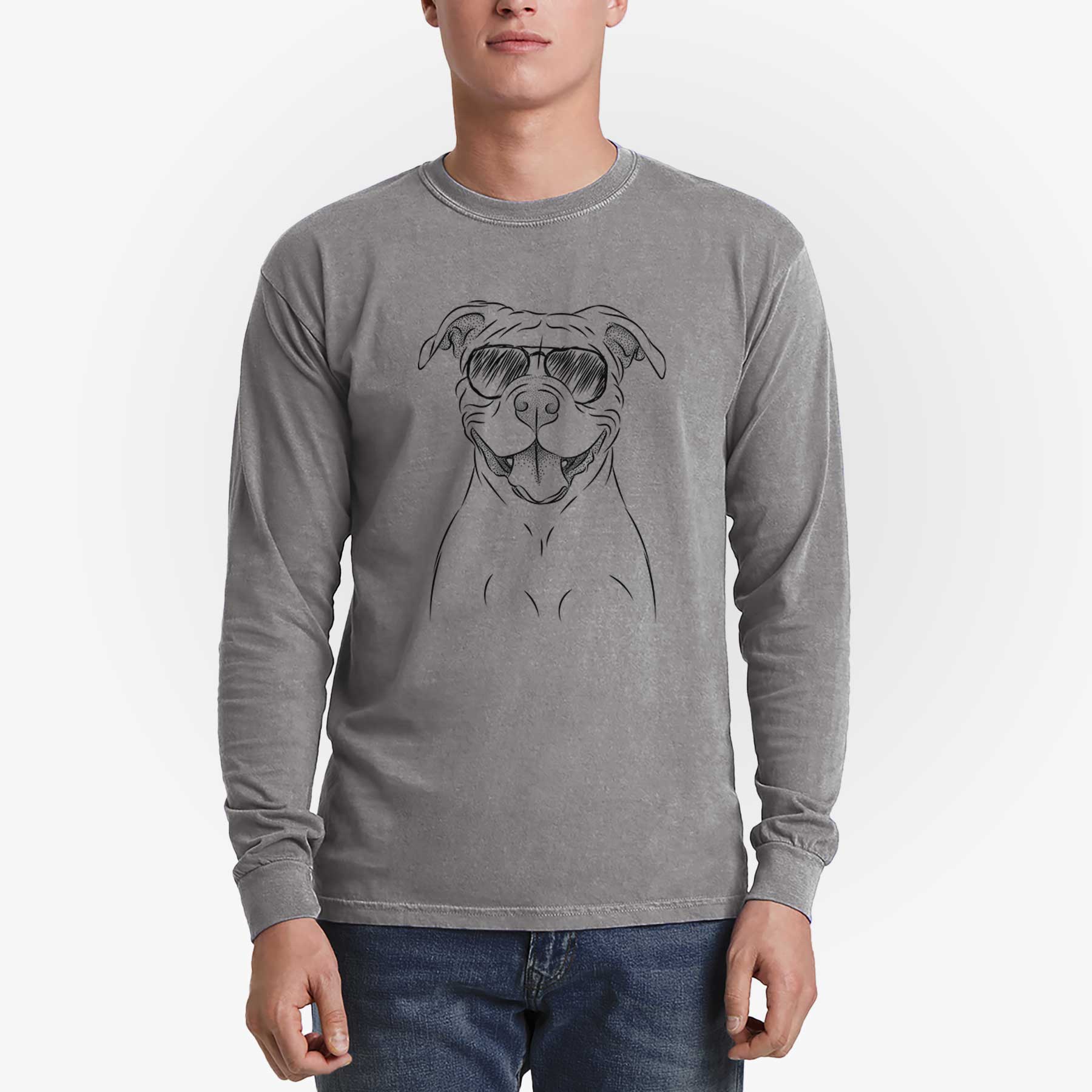 Aviator Tyson the American Bulldog - Men's Heavyweight 100% Cotton Long Sleeve - Image 5