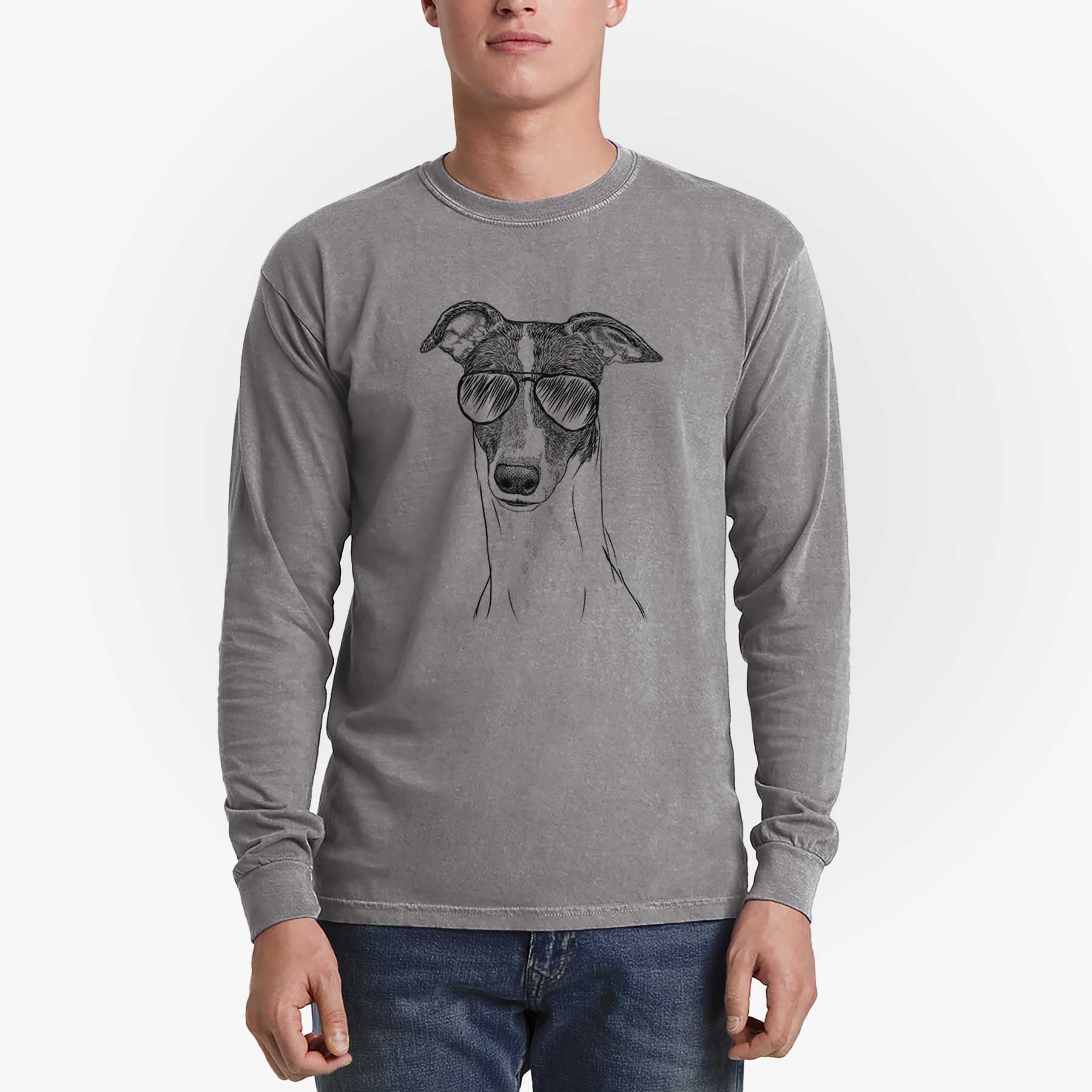 Aviator Vyncent the Greyhound - Men's Heavyweight 100% Cotton Long Sleeve - Image 5