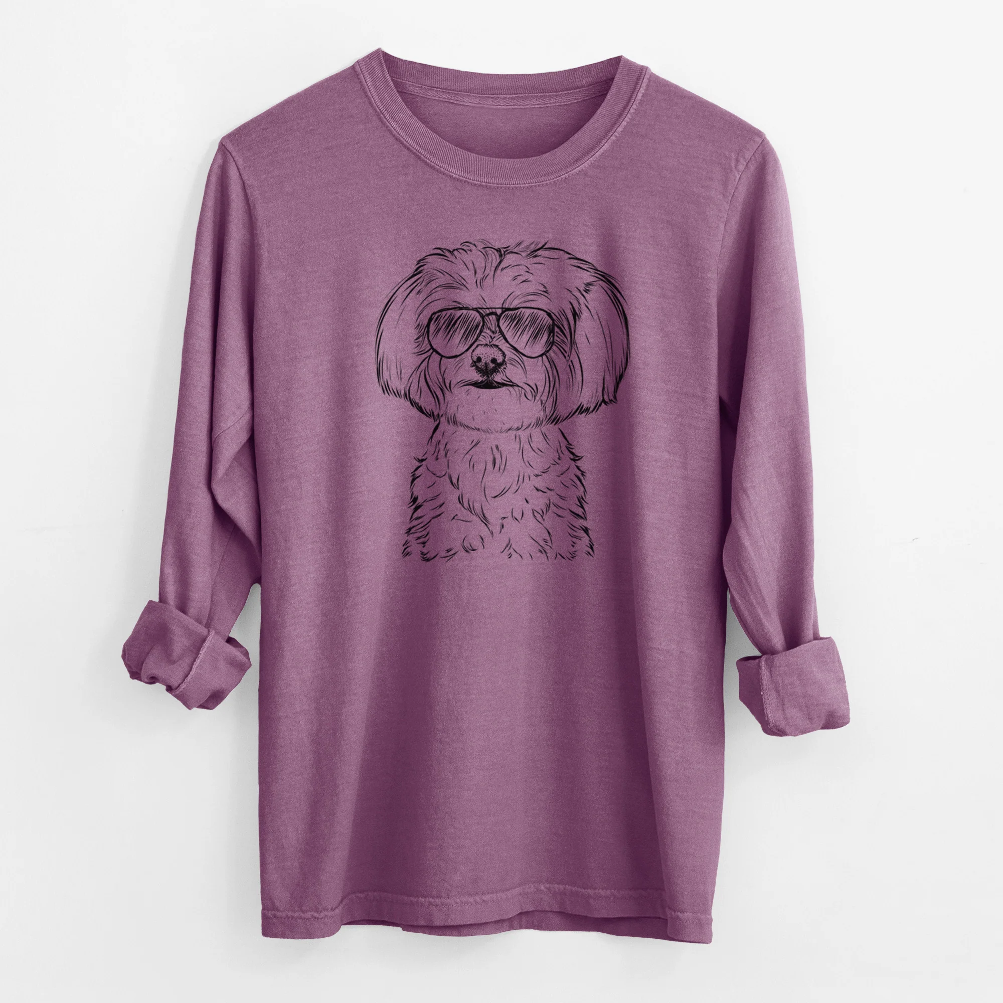 Aviator Willow the Maltese - Men's Heavyweight 100% Cotton Long Sleeve - Image 10