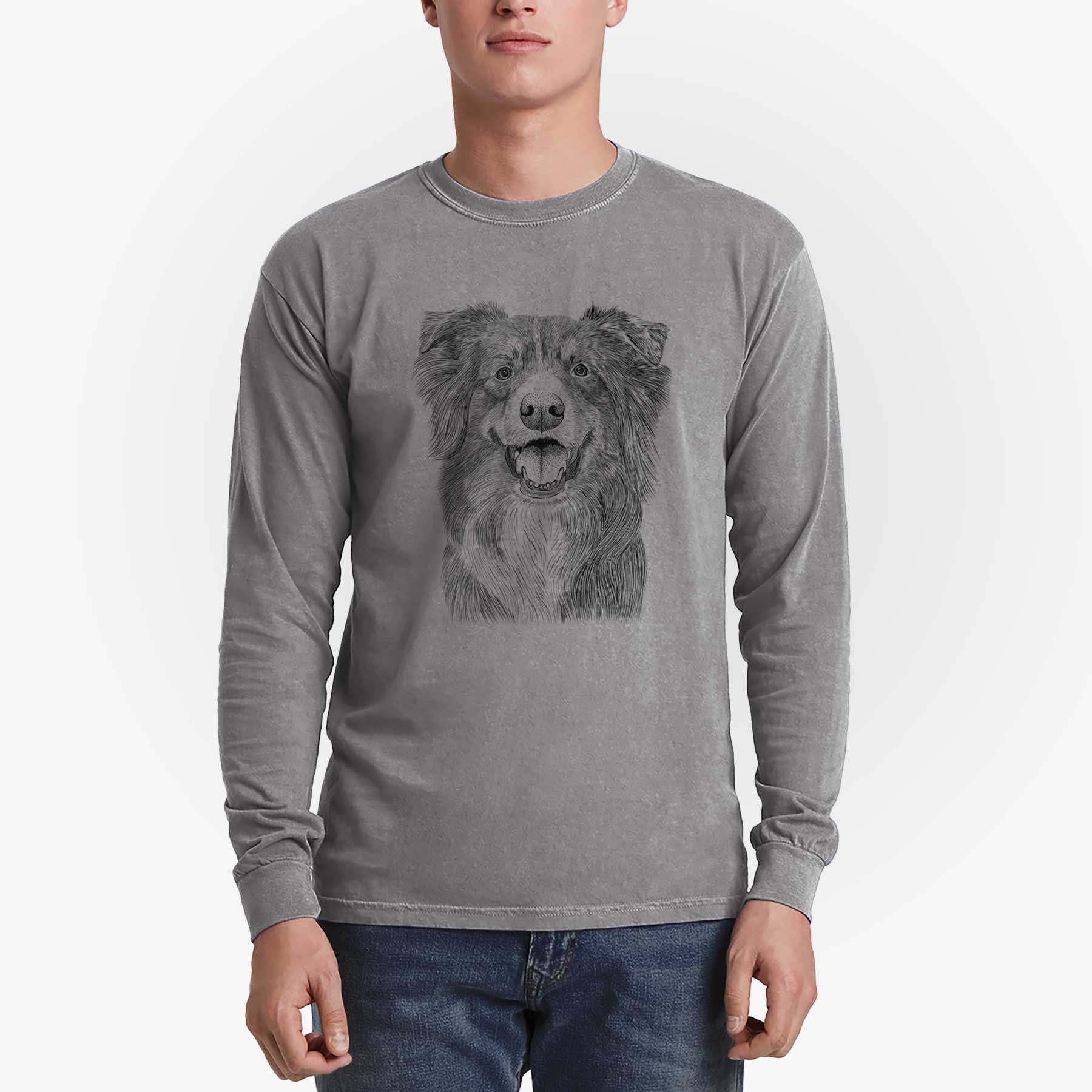 Bare Aussie Parker the Australian Shepherd - Men's Heavyweight 100% Cotton Long Sleeve - Image 5
