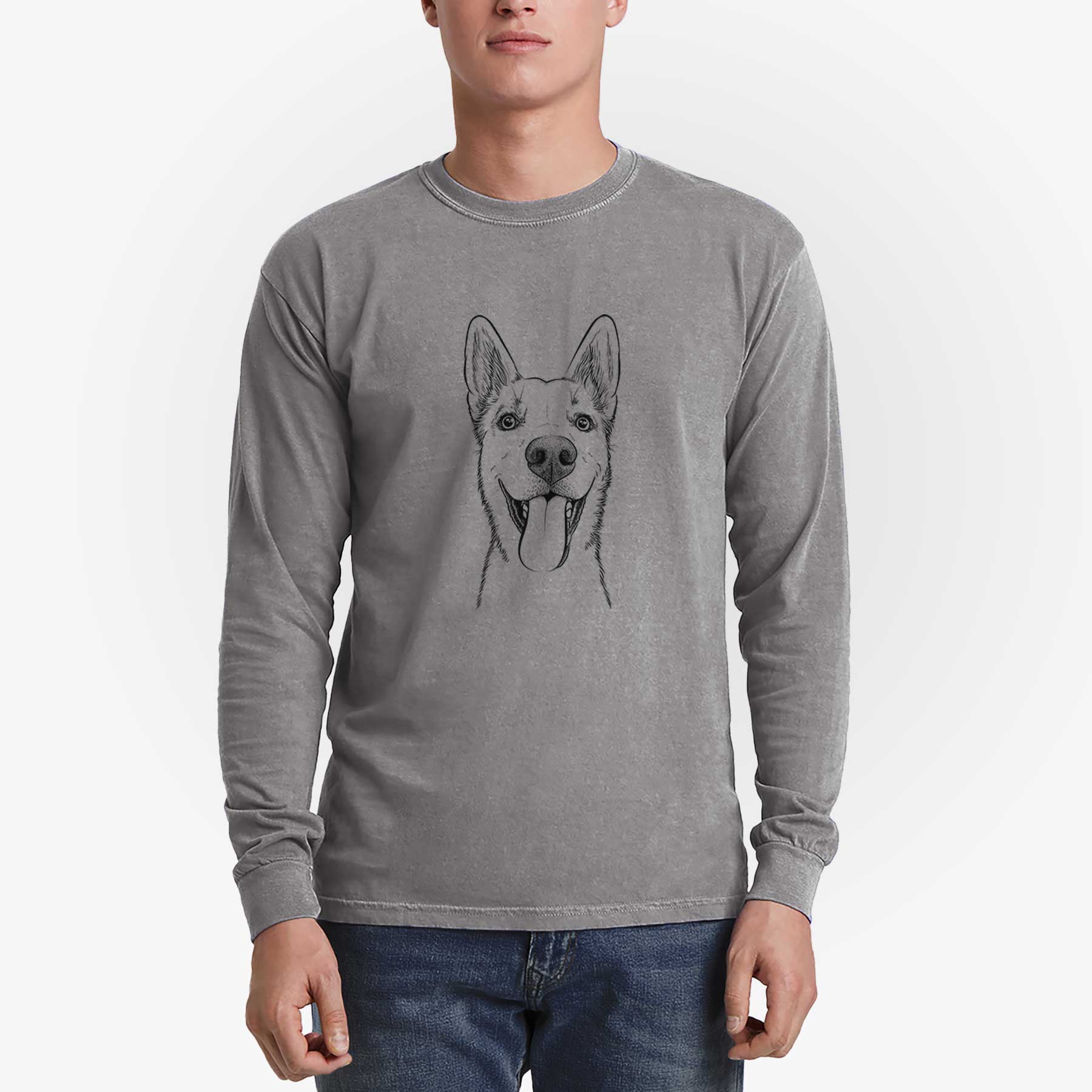 Bare Arlo the Husky Shepherd Mix - Men's Heavyweight 100% Cotton Long Sleeve - Image 5