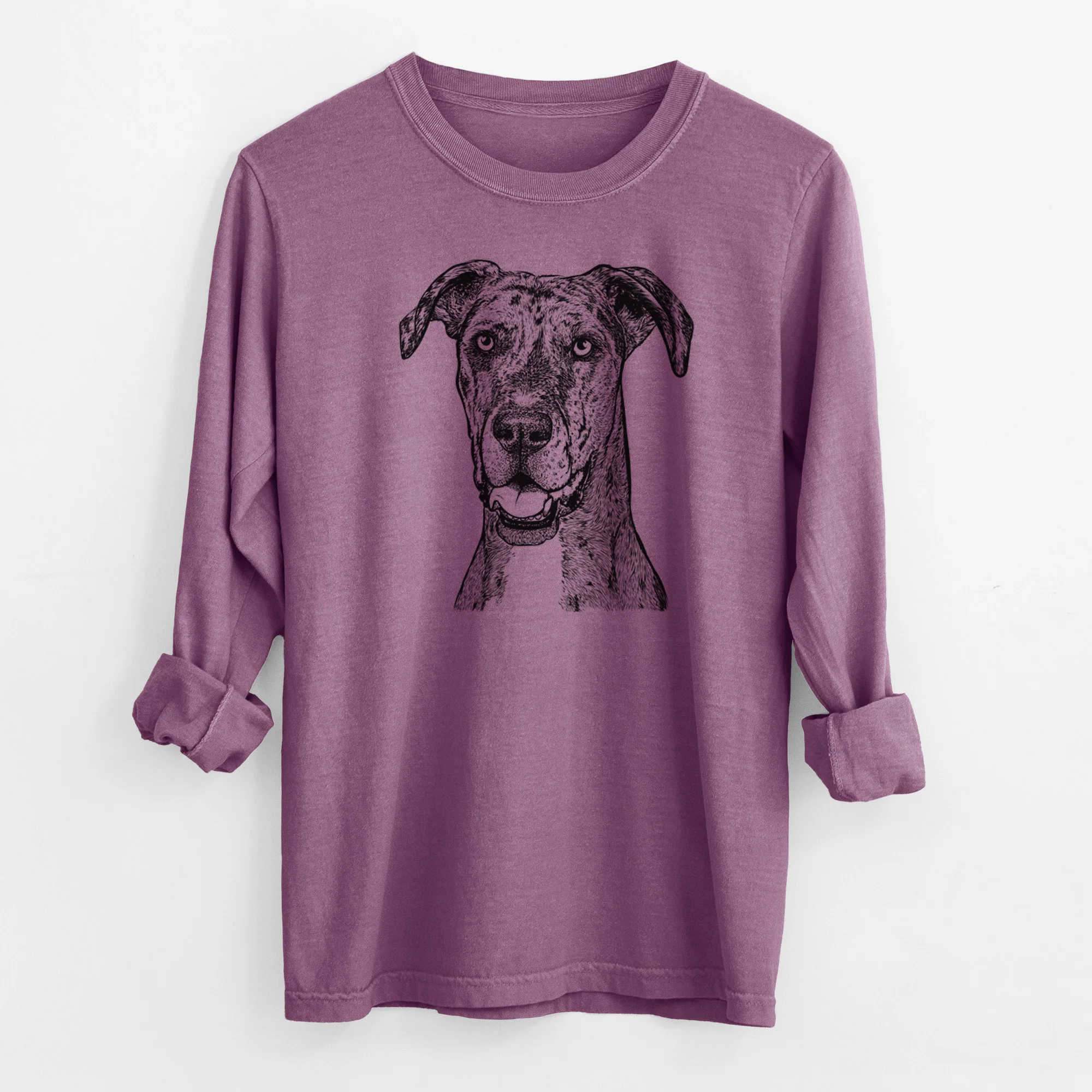 Bare Athena the Merle Great Dane - Men's Heavyweight 100% Cotton Long Sleeve - Image 9