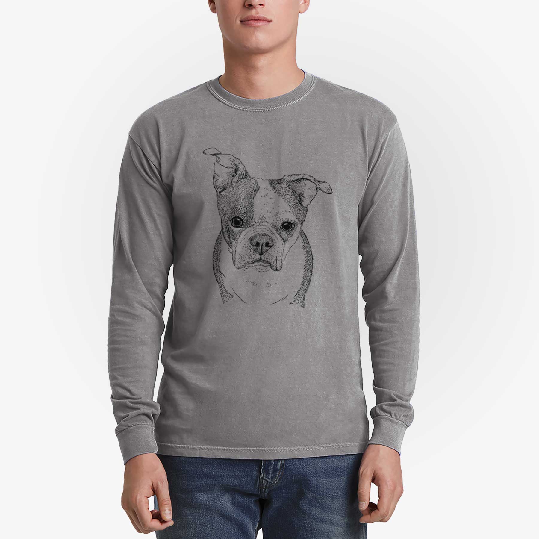 Bare Bandit the Boston Terrier - Men's Heavyweight 100% Cotton Long Sleeve - Image 5