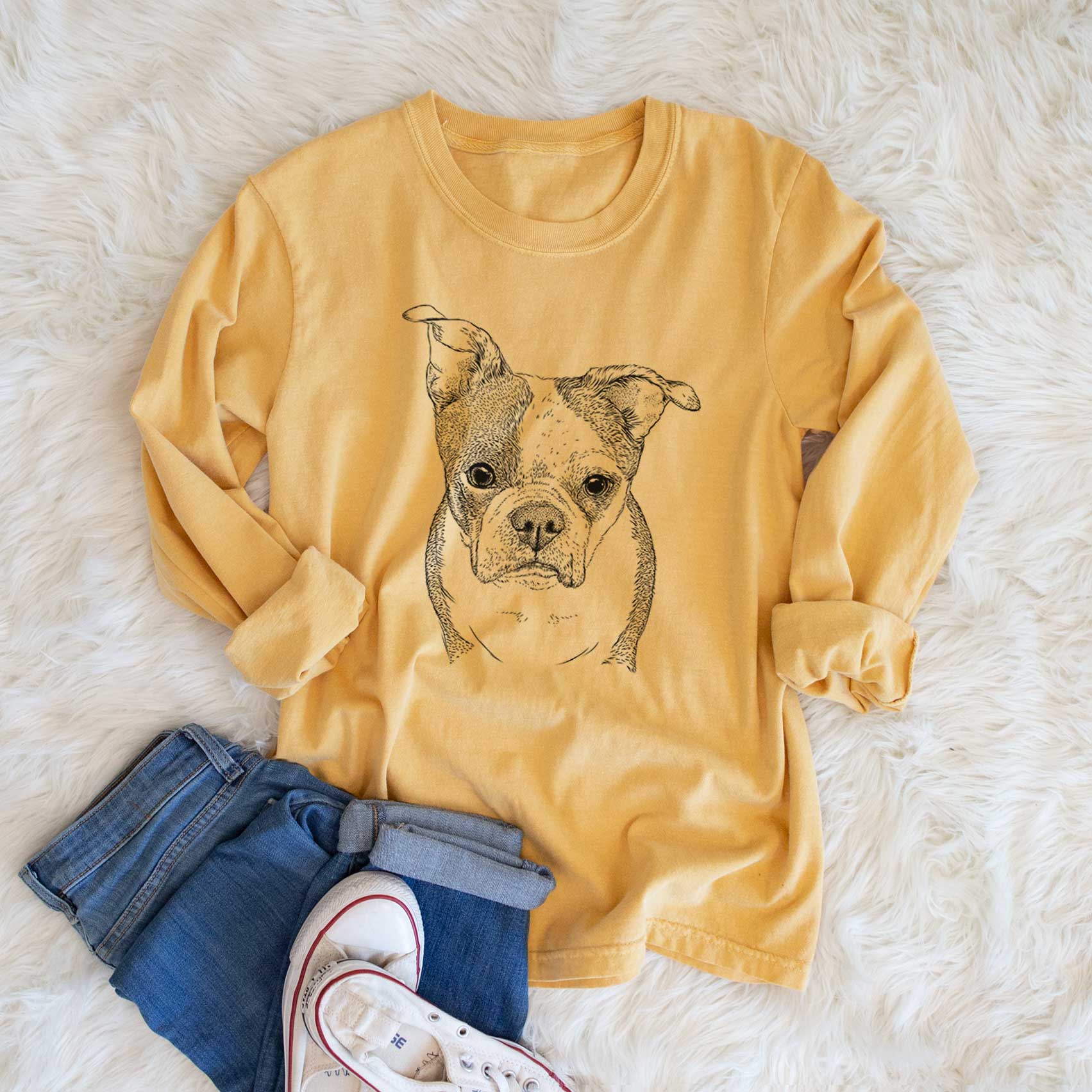 Bare Bandit the Boston Terrier - Men's Heavyweight 100% Cotton Long Sleeve - Image 6
