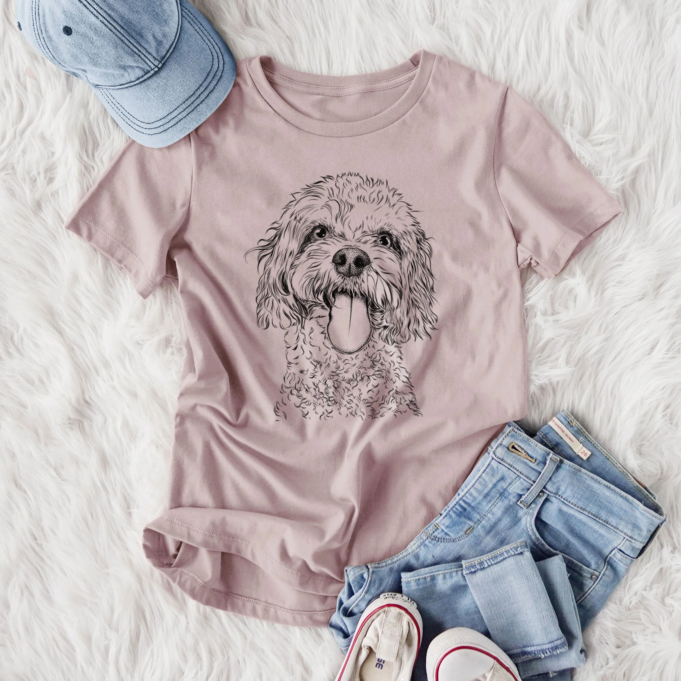 Bare Barney the Cavachon - Women's Lightweight Relaxed Fit 100% Cotton Crewneck - Image 4