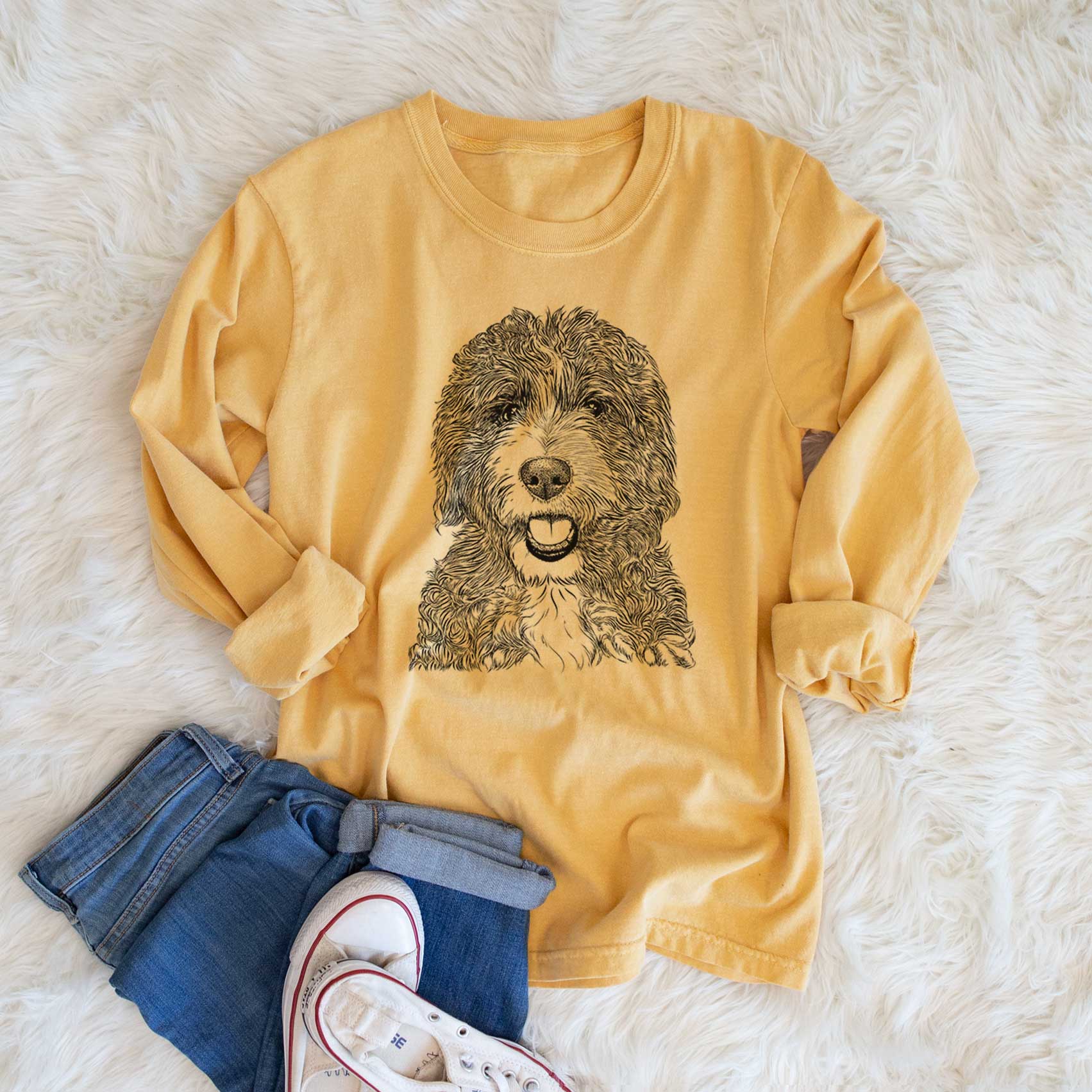Bare Bash the Bernedoodle - Men's Heavyweight 100% Cotton Long Sleeve - Image 6