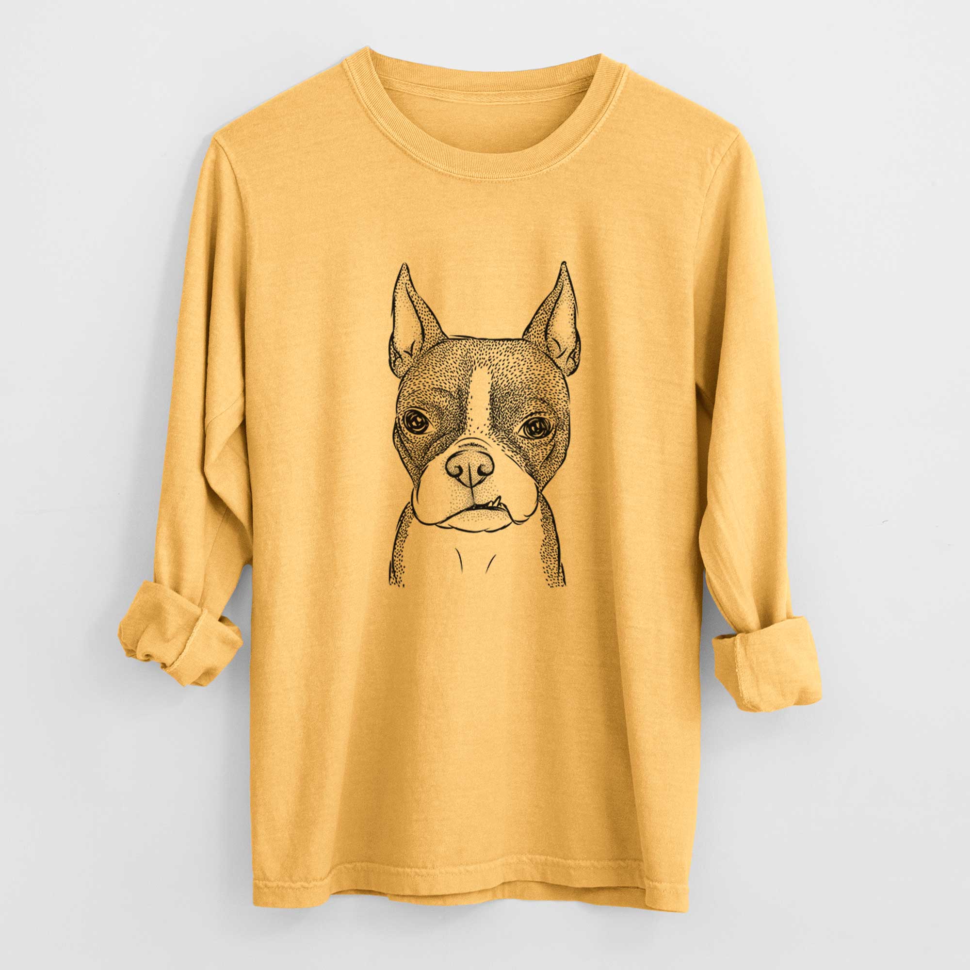 Bare Bean the Boston Terrier - Men's Heavyweight 100% Cotton Long Sleeve - Image 3