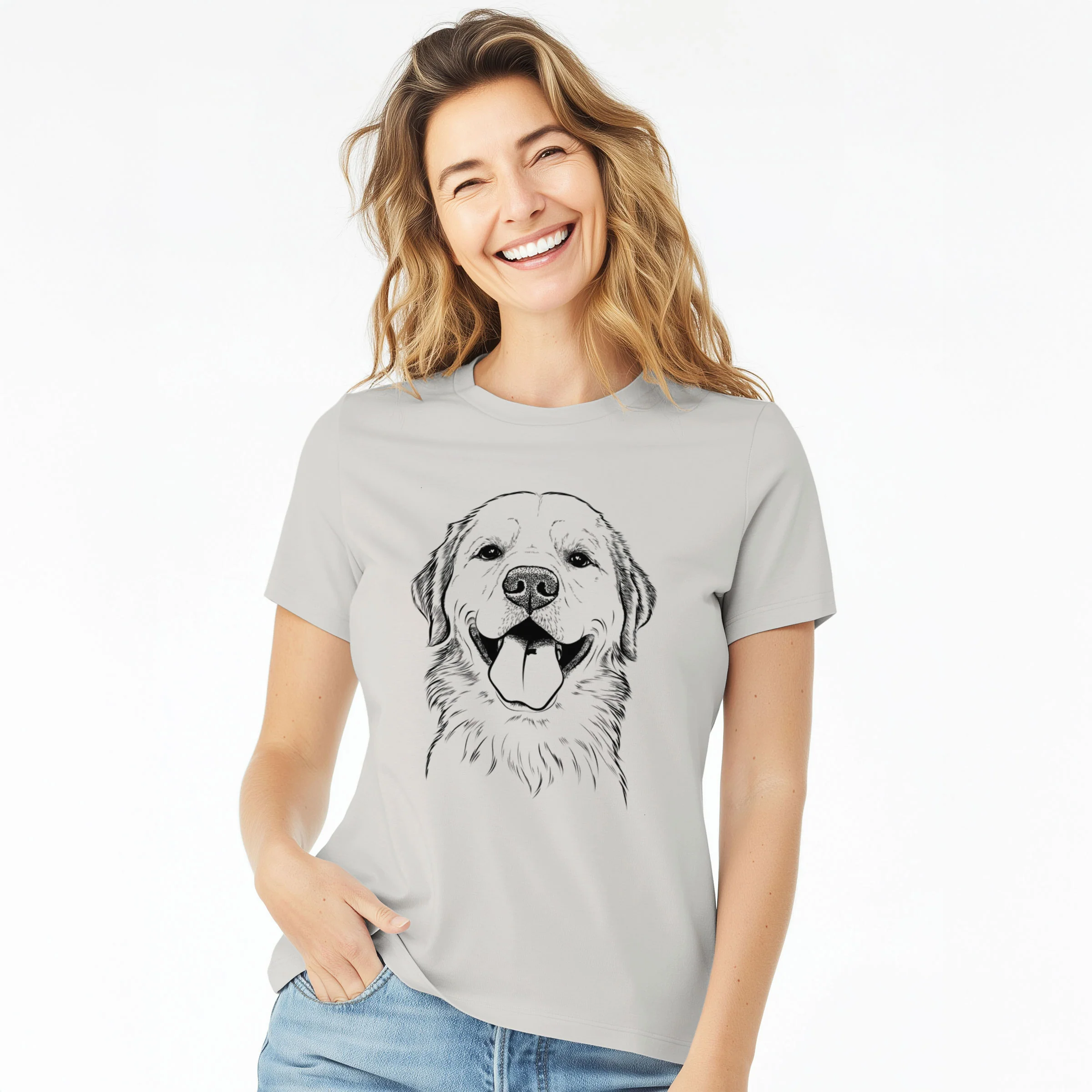 Bare Bennett the Golden Retriever - Women's Lightweight Relaxed Fit 100% Cotton Crewneck - Image 3