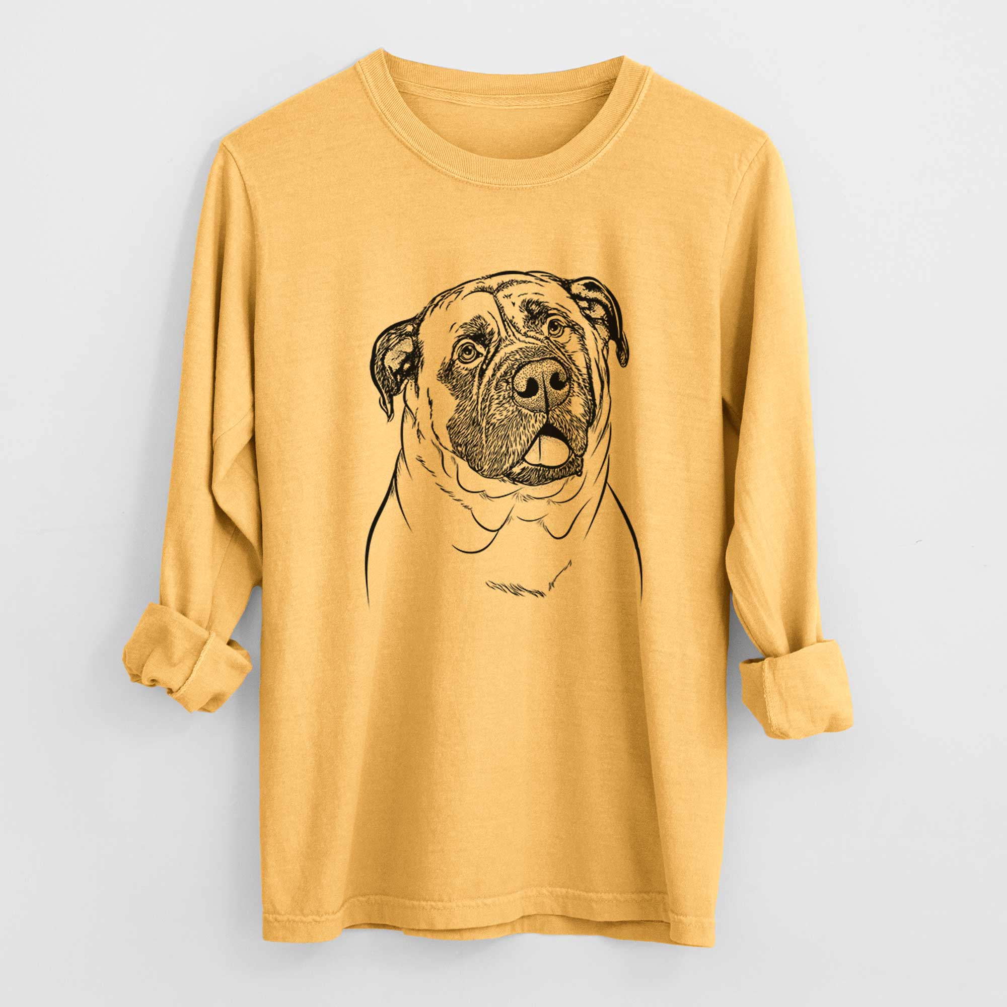 Bare Big P the English Mastiff - Men's Heavyweight 100% Cotton Long Sleeve - Image 3