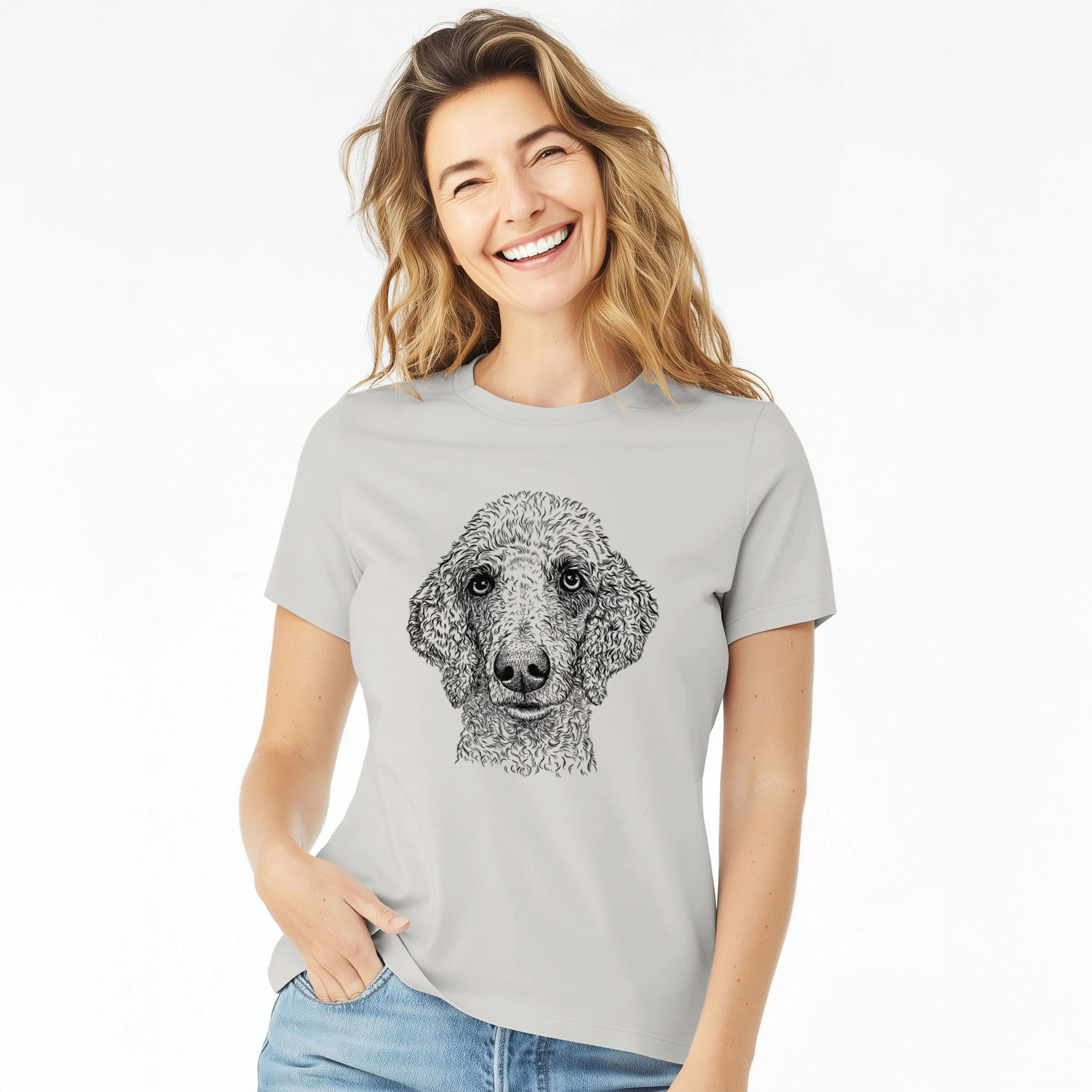 Bare Blossom the Poodle - Women's Lightweight Relaxed Fit 100% Cotton Crewneck - Image 3