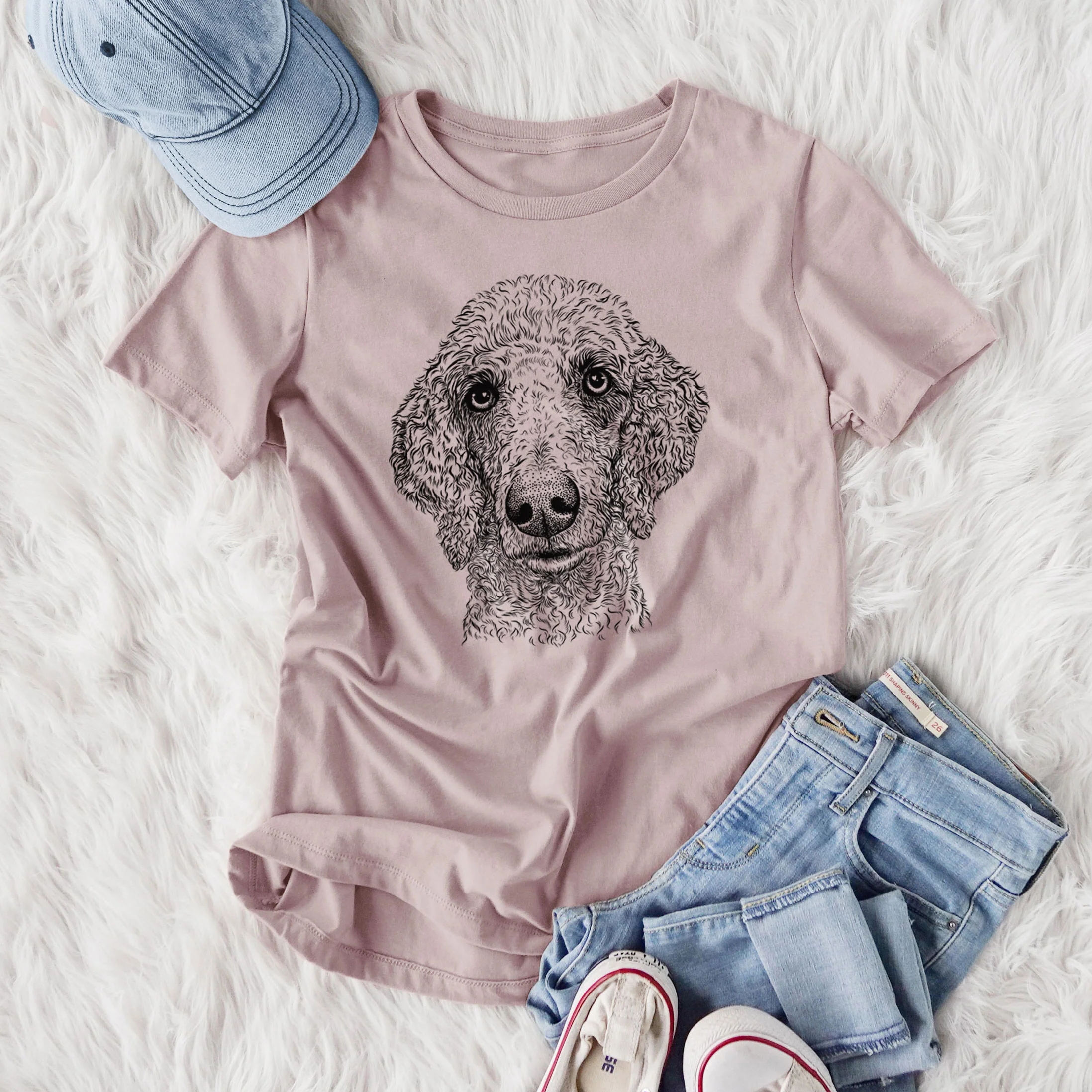 Bare Blossom the Poodle - Women's Lightweight Relaxed Fit 100% Cotton Crewneck - Image 4