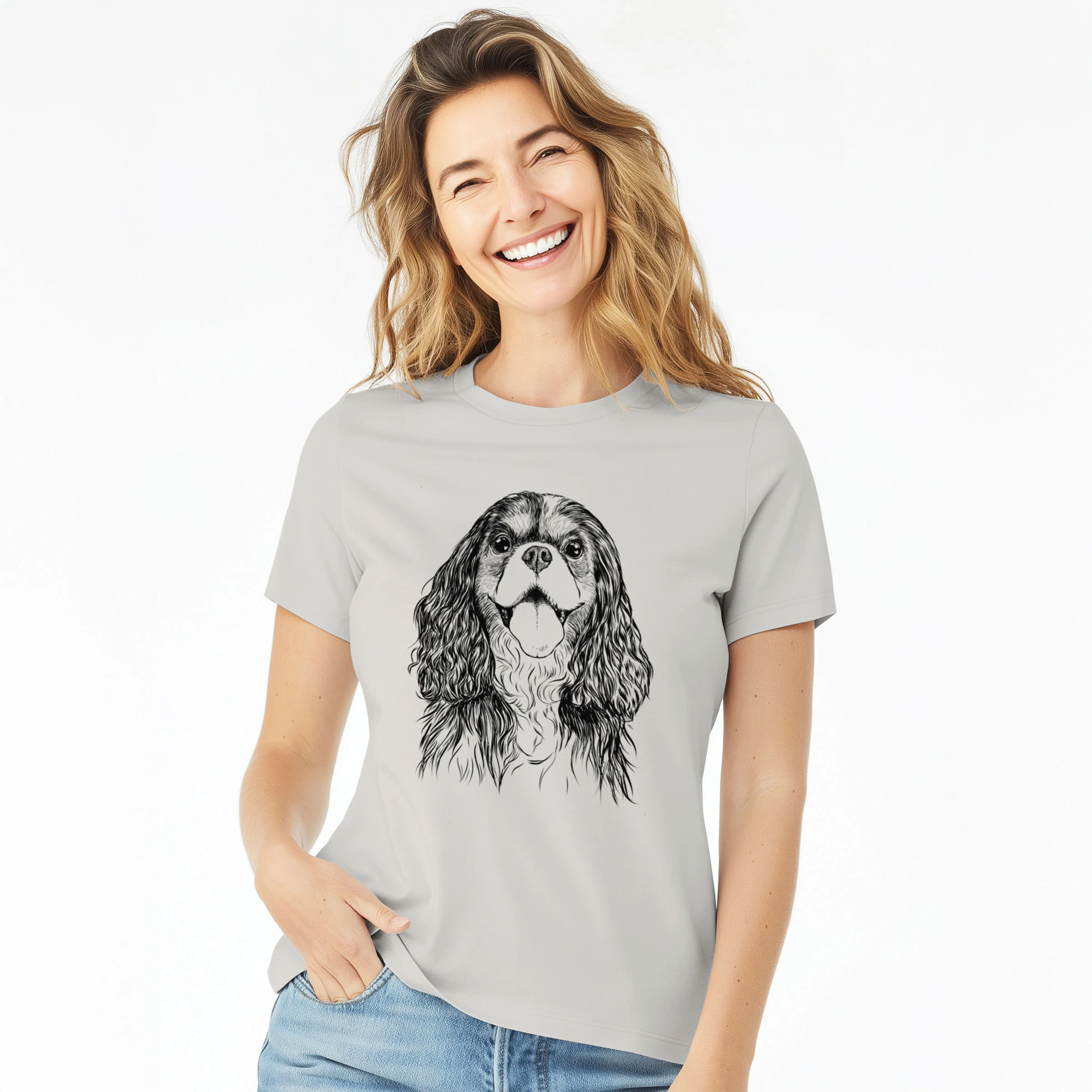 Bare Brandy the Cavalier King Charles Spaniel - Women's Lightweight Relaxed Fit 100% Cotton Crewneck - Image 3