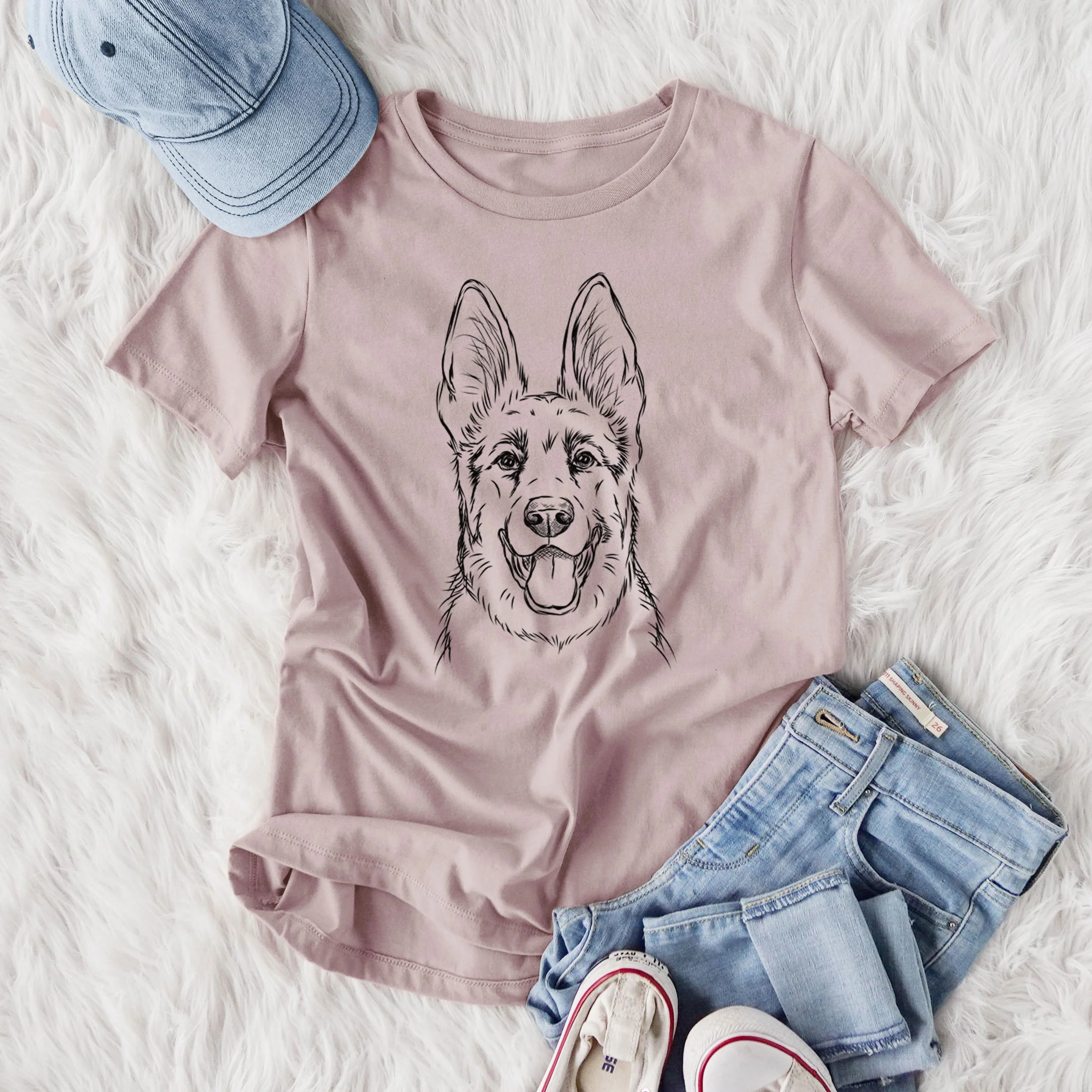 Bare Brutus the German Shepherd - Women's Lightweight Relaxed Fit 100% Cotton Crewneck - Image 4