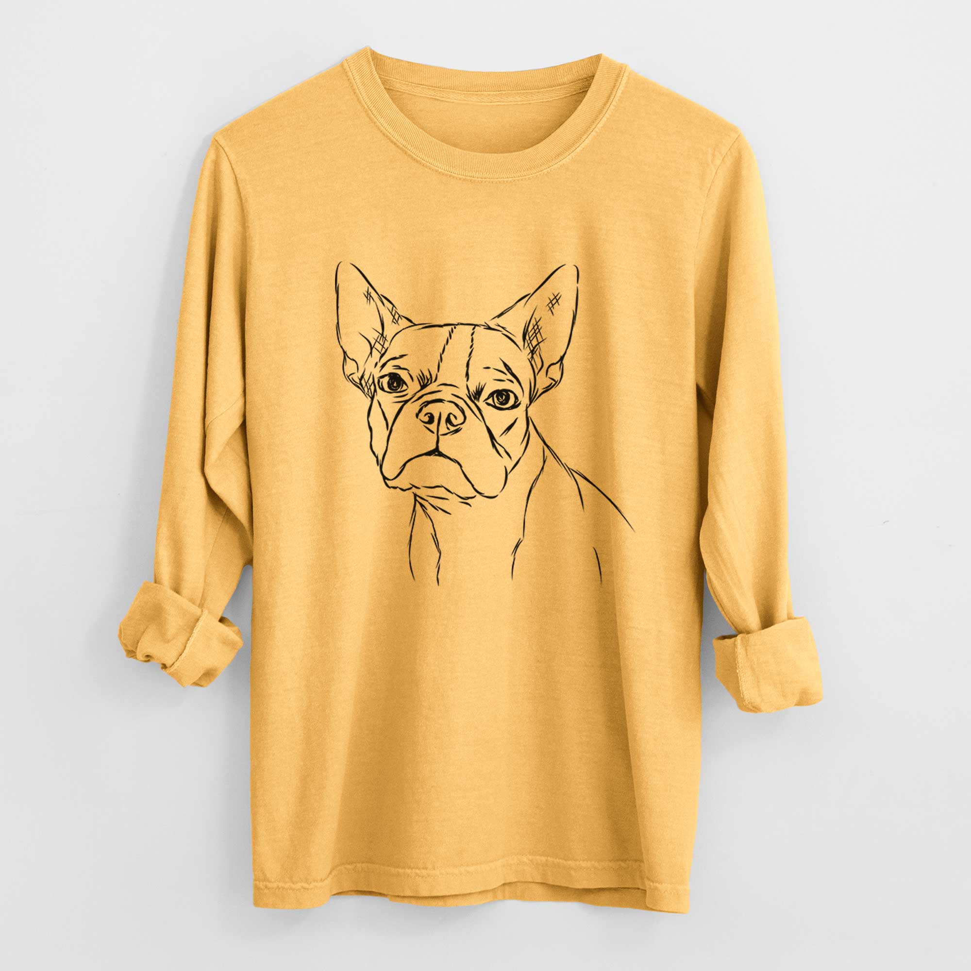 Bare Charles the Boston Terrier - Men's Heavyweight 100% Cotton Long Sleeve - Image 3