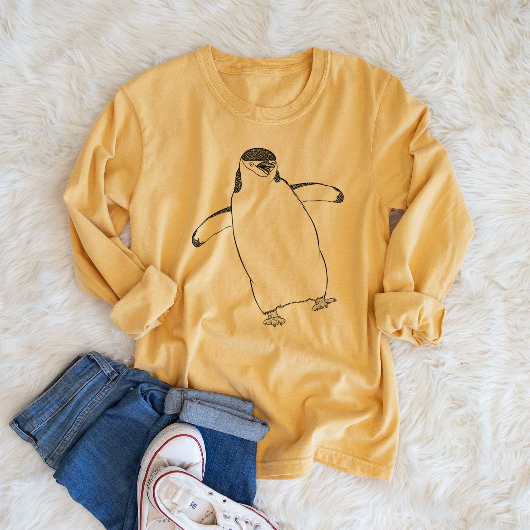 Bare Chive the Chinstrap Penguin - Men's Heavyweight 100% Cotton Long Sleeve - Image 6