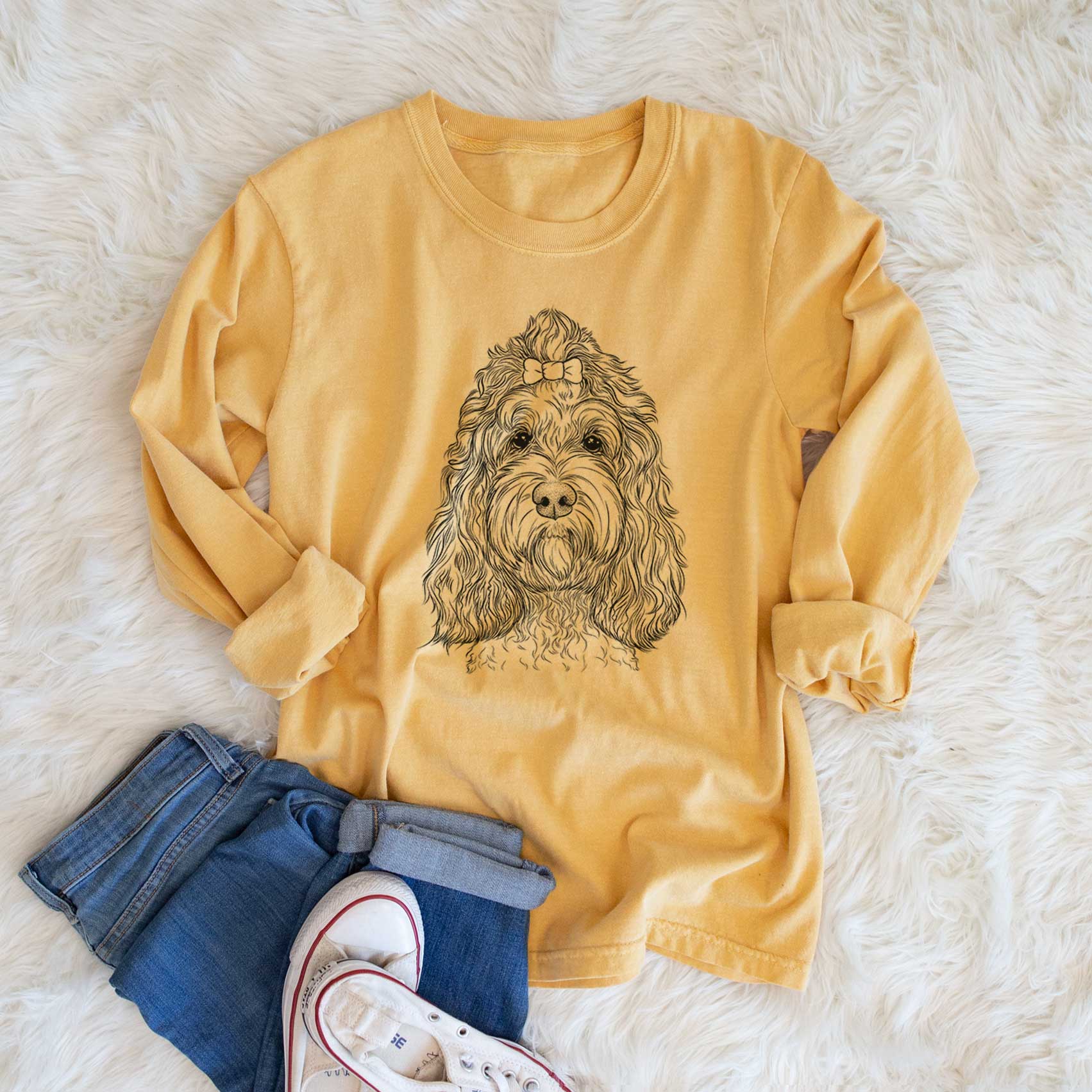 Bare Chloe the Cockapoo - Men's Heavyweight 100% Cotton Long Sleeve - Image 6