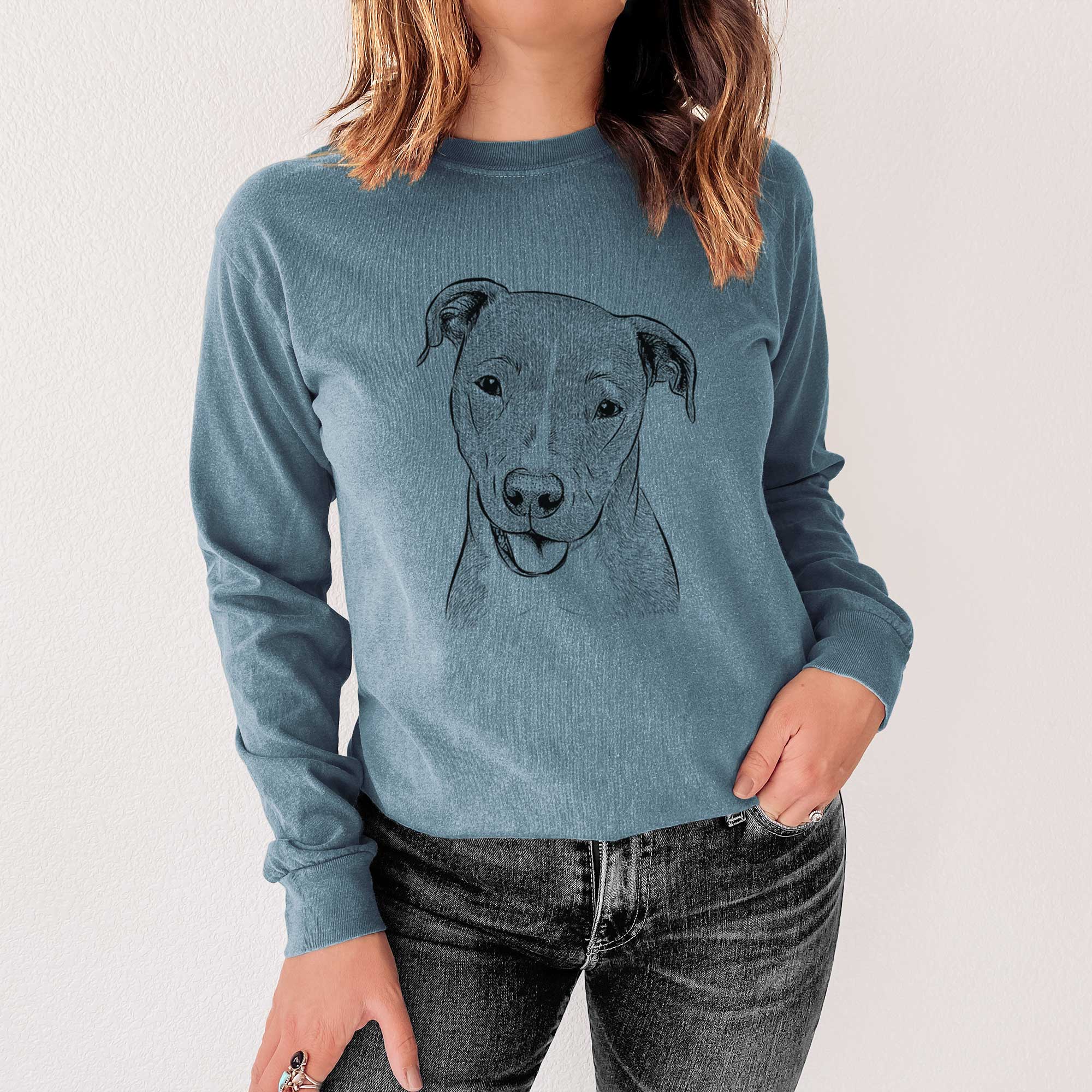 Bare Claiborne the American Staffordshire Terrier - Men's Heavyweight 100% Cotton Long Sleeve - Image 4
