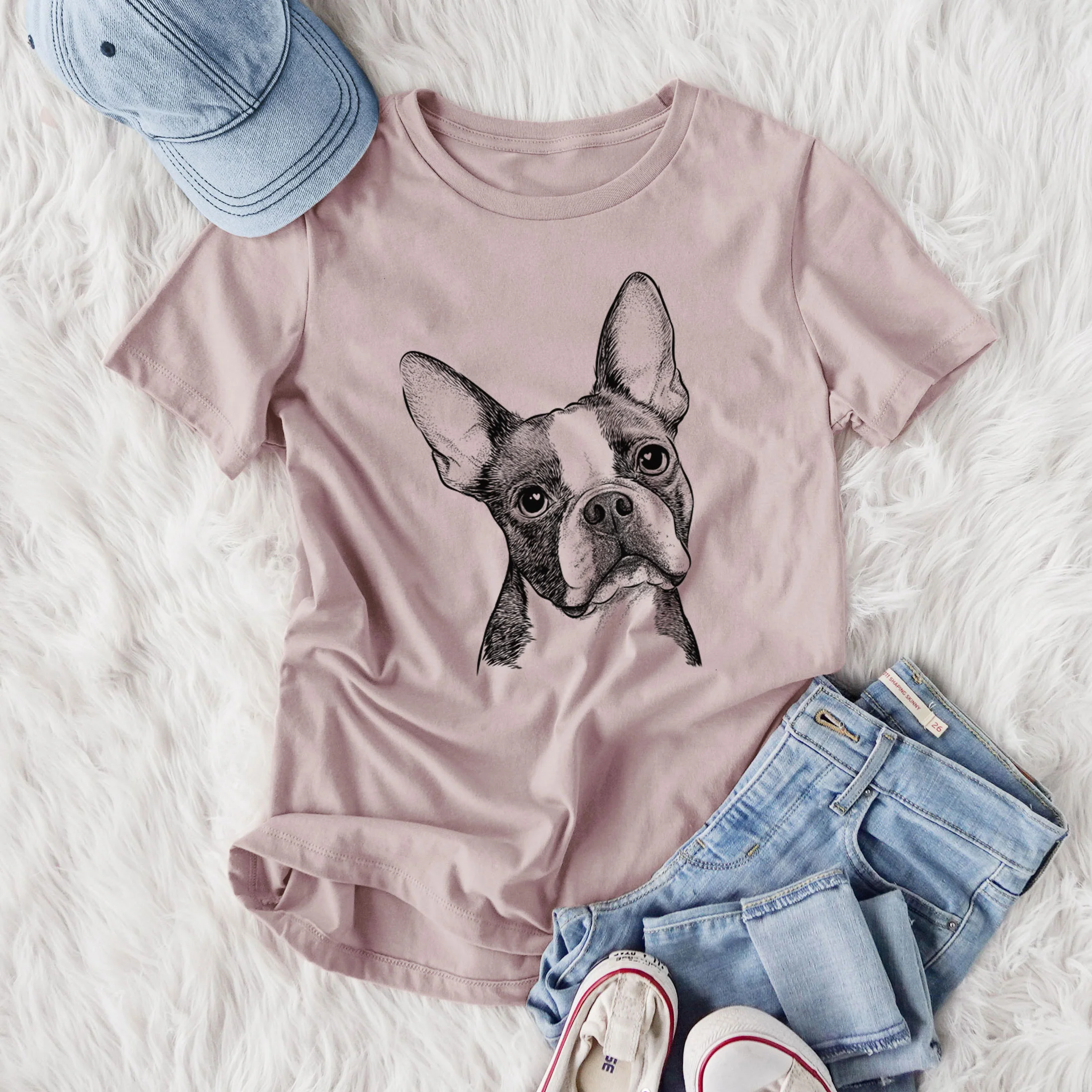 Bare Dee Dee the Boston Terrier - Women's Lightweight Relaxed Fit 100% Cotton Crewneck - Image 4