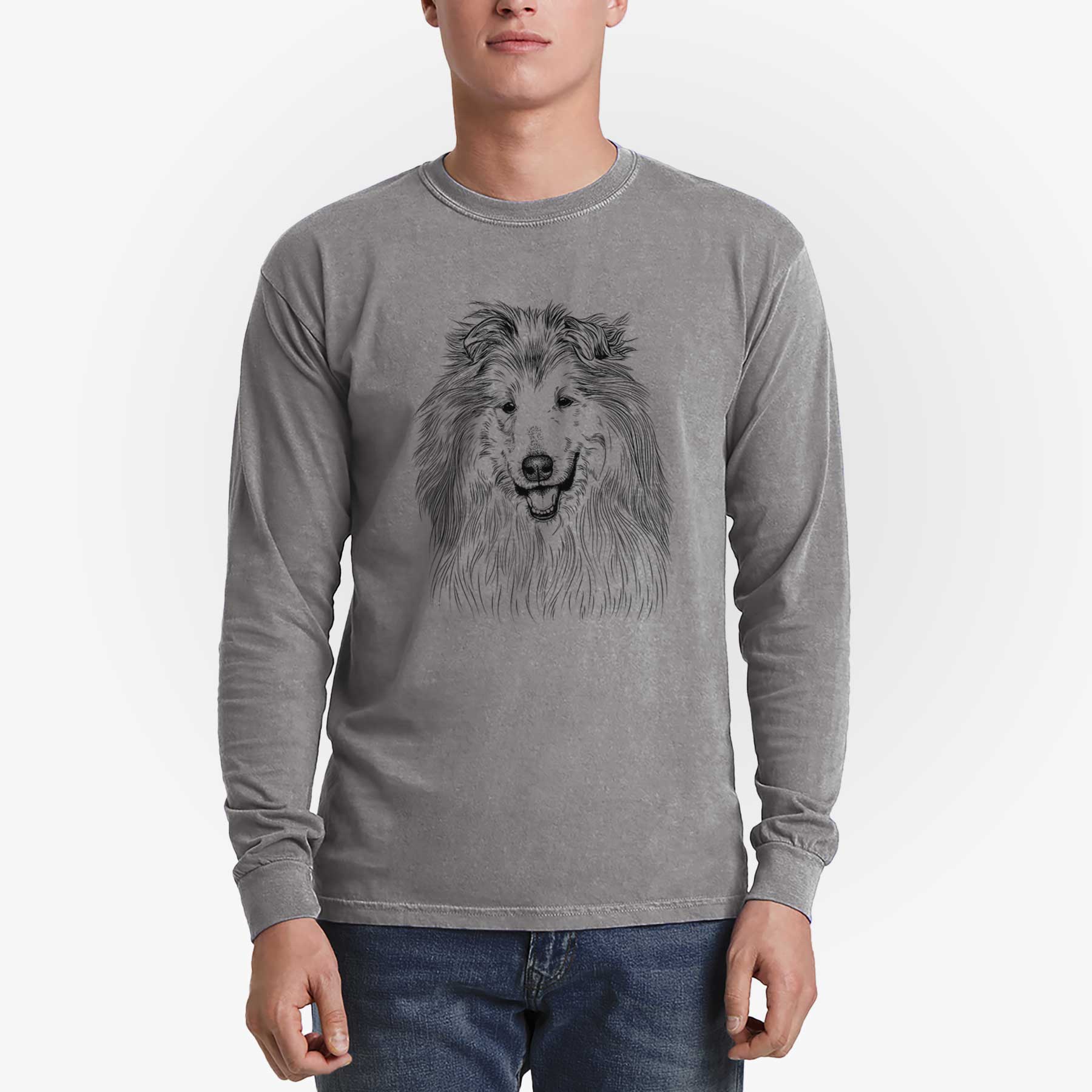 Bare Donnan the Rough Collie - Men's Heavyweight 100% Cotton Long Sleeve - Image 5