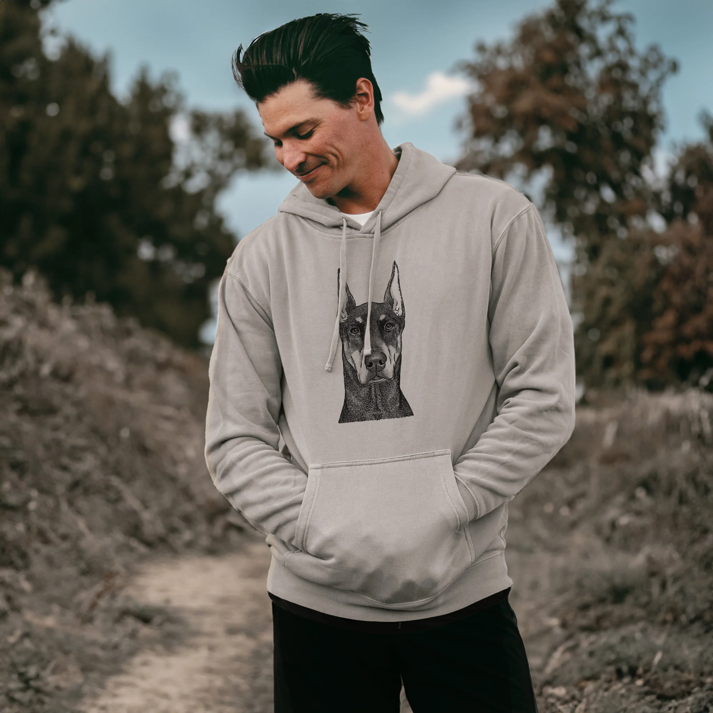 Bare Drake the Doberman Pinscher - Unisex Pigment Dyed Hoodie - Image 3