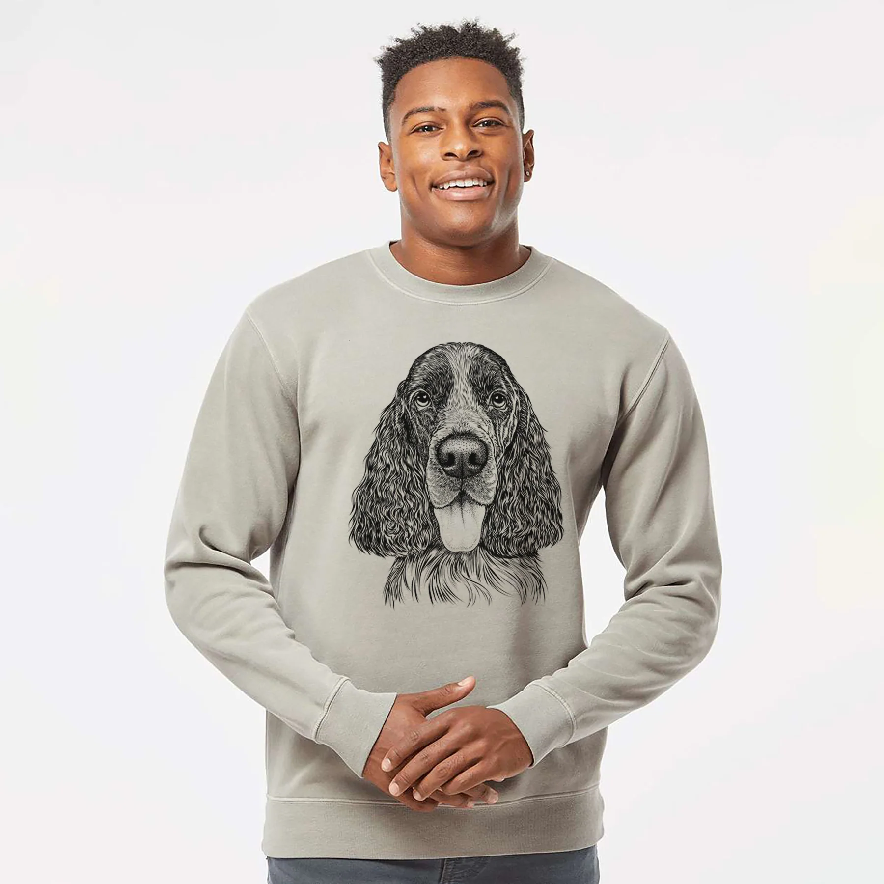 Bare Duke the English Springer Spaniel - Unisex Pigment Dyed Crew Sweatshirt - Image 4