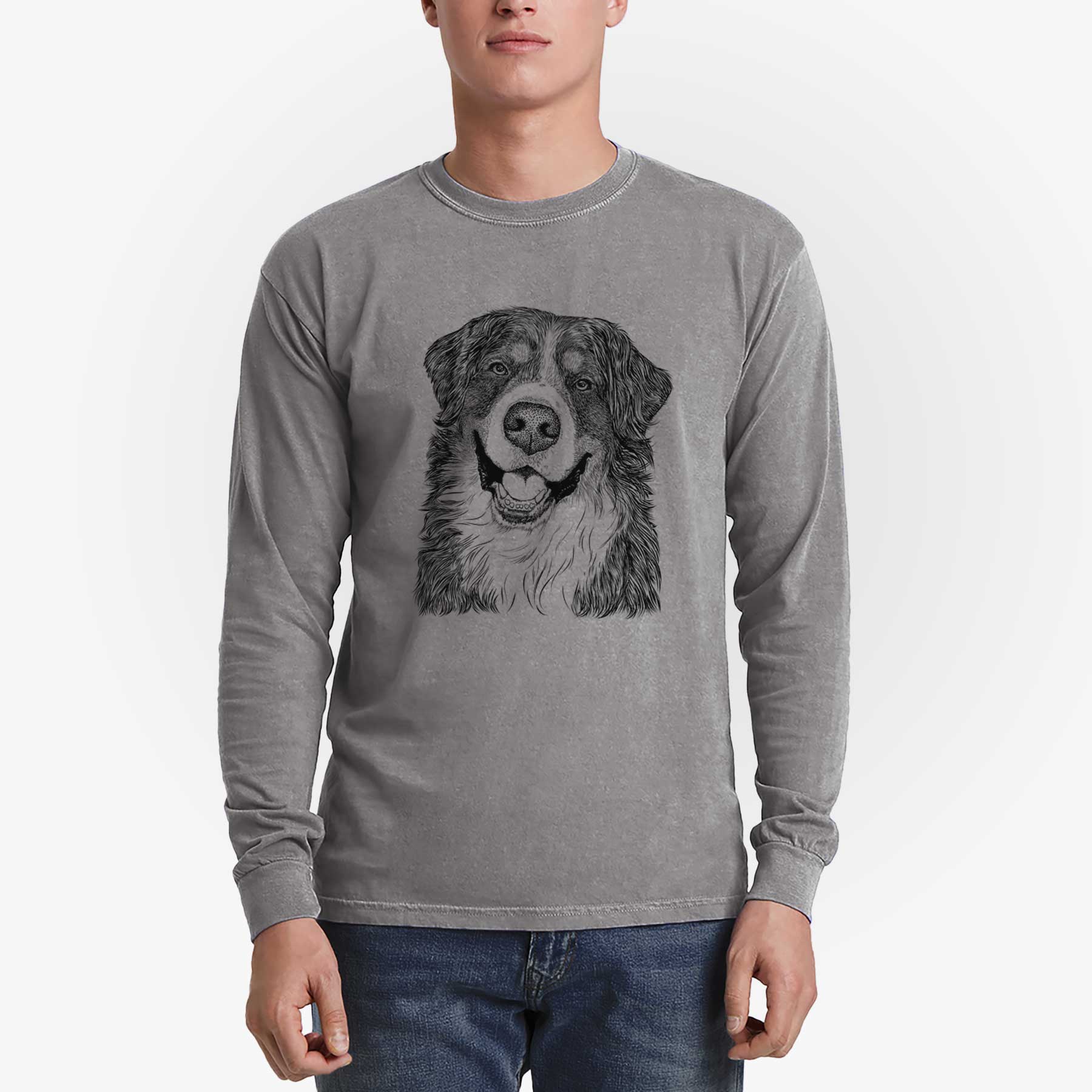 Bare Eiger the Bernese Mountain Dog - Men's Heavyweight 100% Cotton Long Sleeve - Image 5