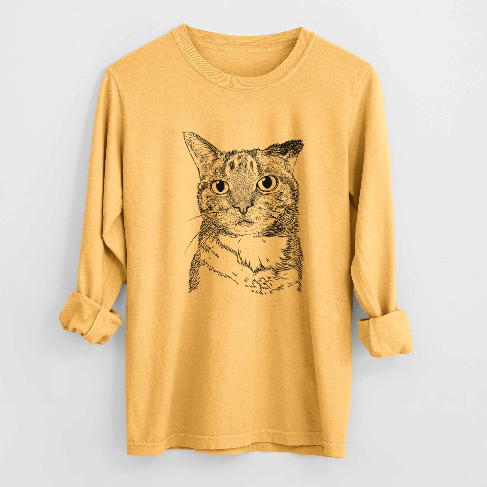Bare Eleanor the Domestic Shorthair Cat - Men's Heavyweight 100% Cotton Long Sleeve - Image 3