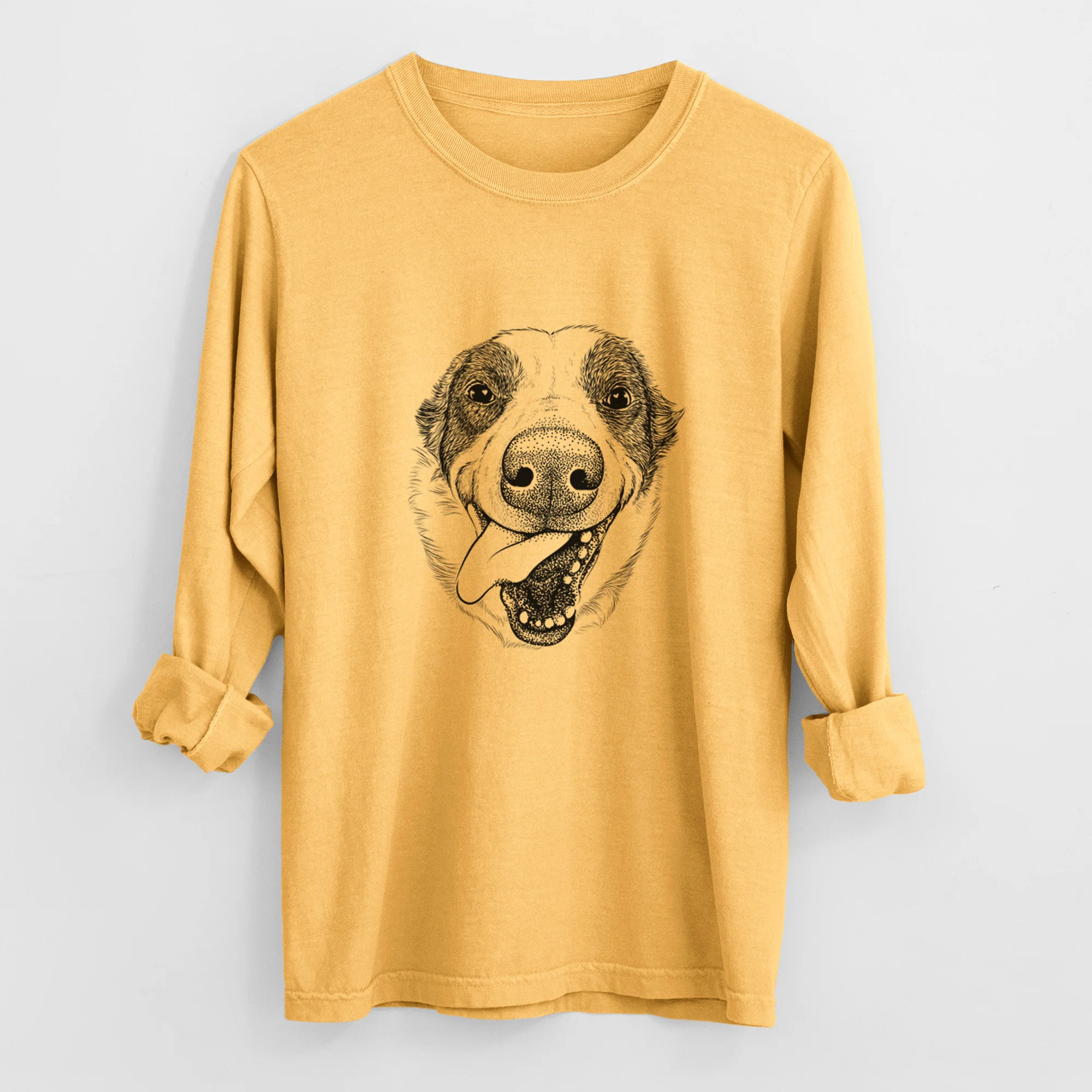 Bare Elwood the Border Collie - Men's Heavyweight 100% Cotton Long Sleeve - Image 3