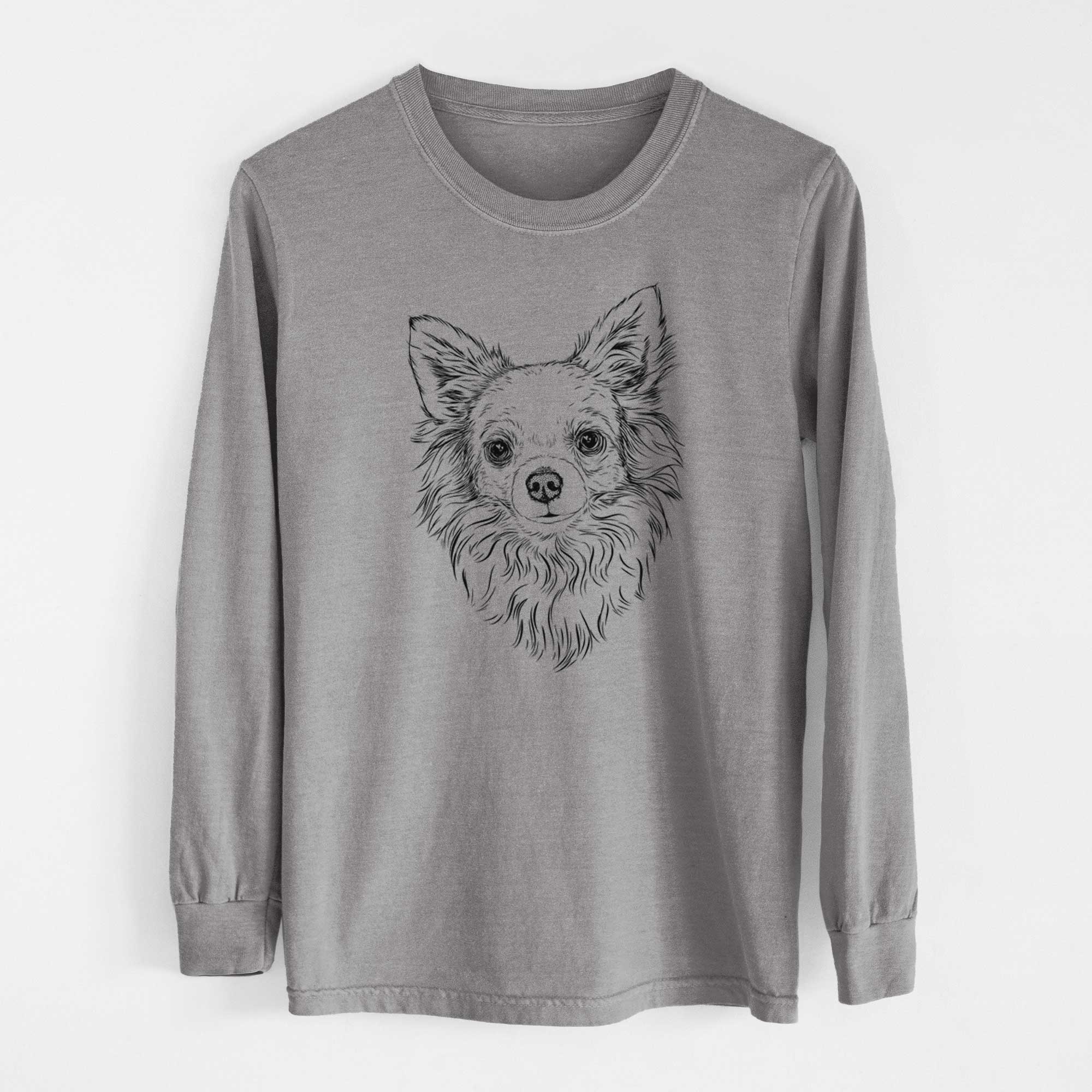 Bare Emma the Longhaired Chihuahua - Men's Heavyweight 100% Cotton Long Sleeve - Image 7