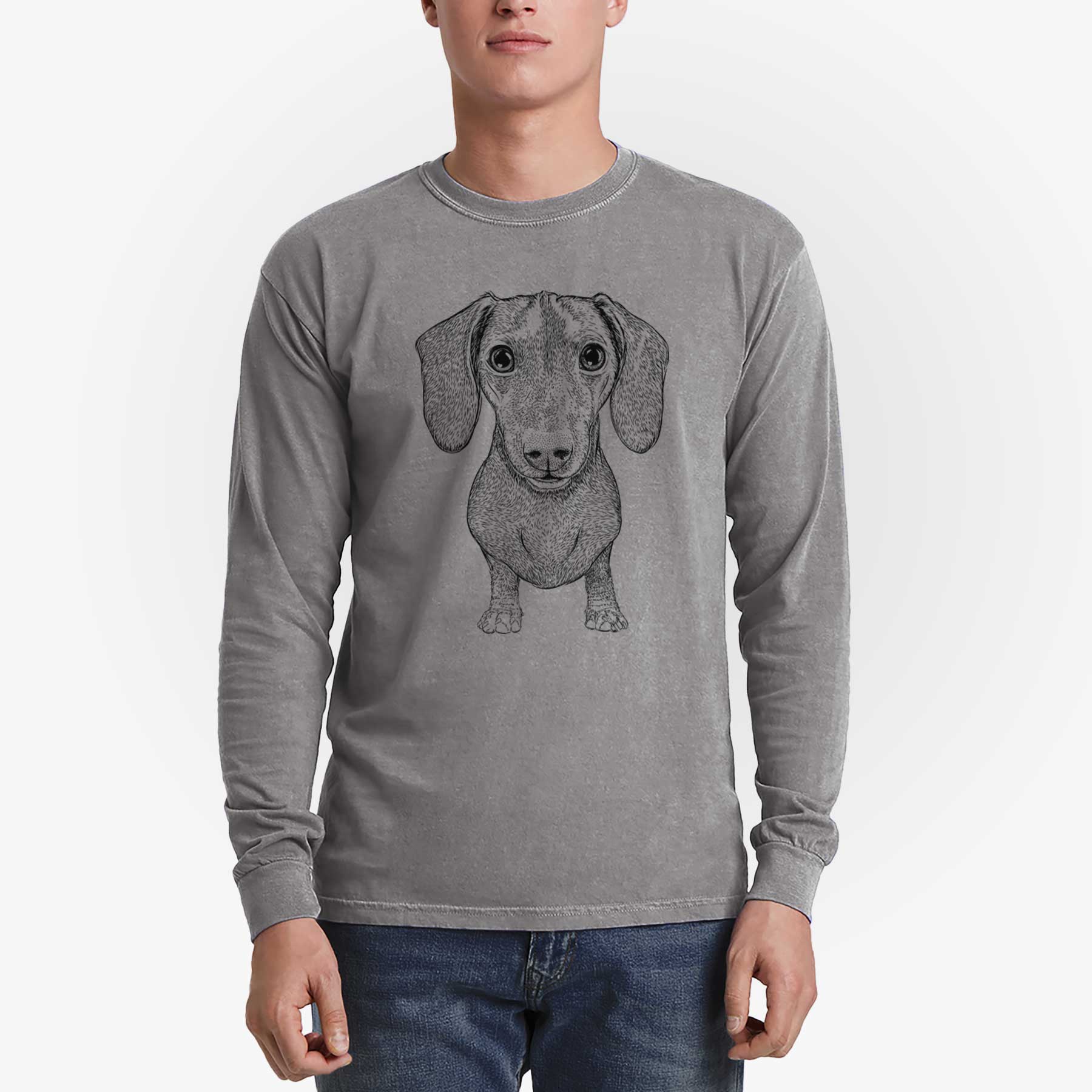 Bare Ernie the Mini Dachshund - Men's Heavyweight 100% Cotton Long Sleeve - Image 5