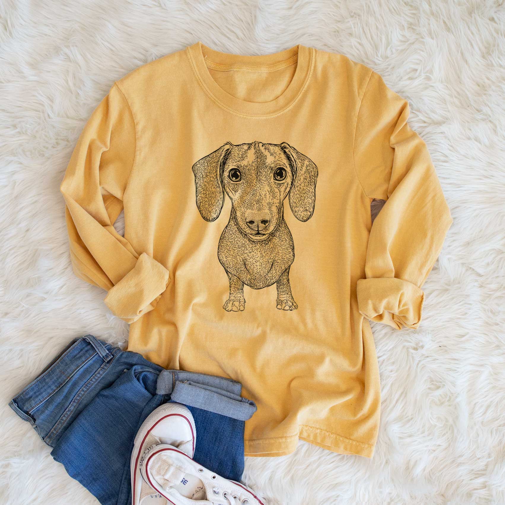 Bare Ernie the Mini Dachshund - Men's Heavyweight 100% Cotton Long Sleeve - Image 6