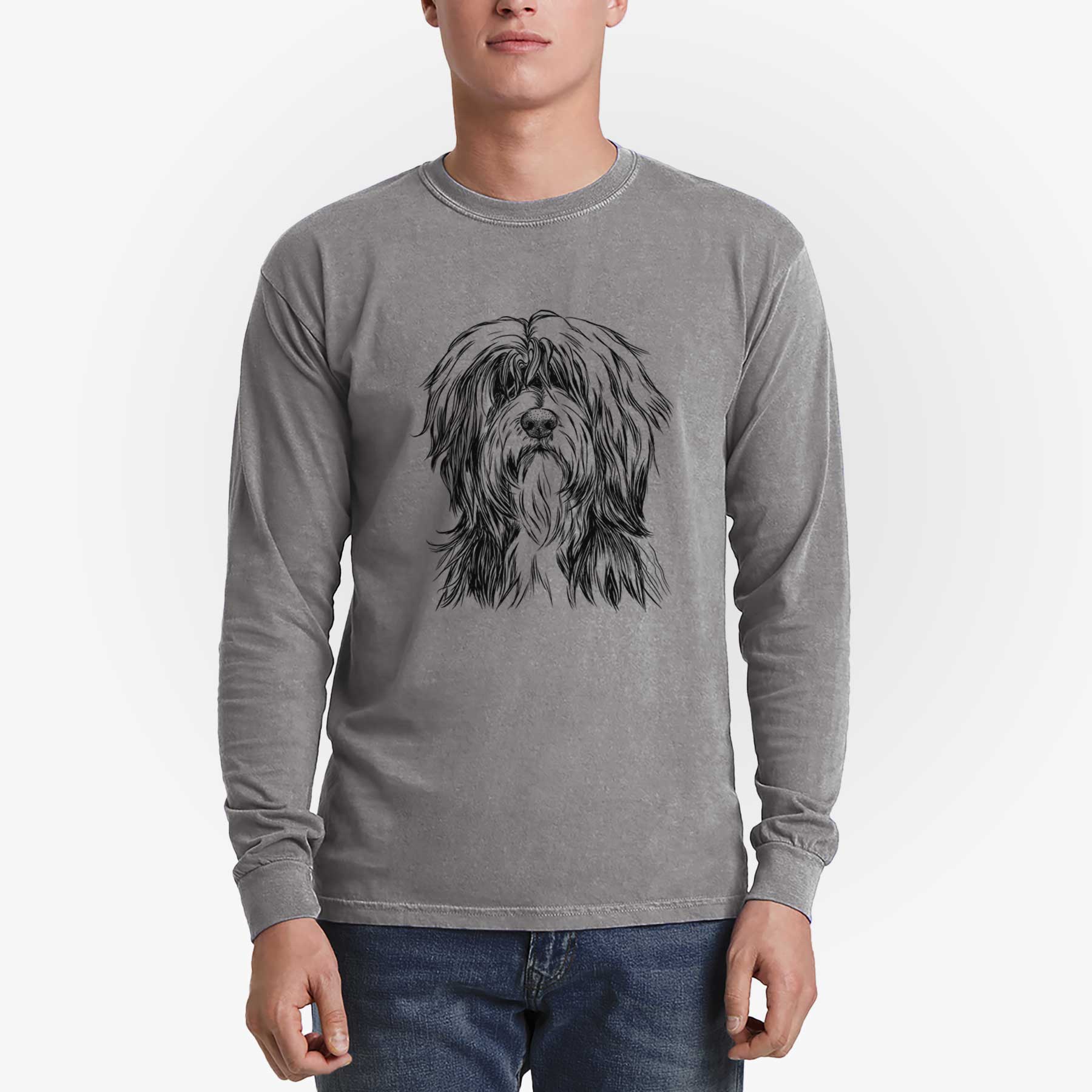 Bare Fiji the Polish Lowland Sheepdog - Men's Heavyweight 100% Cotton Long Sleeve - Image 5