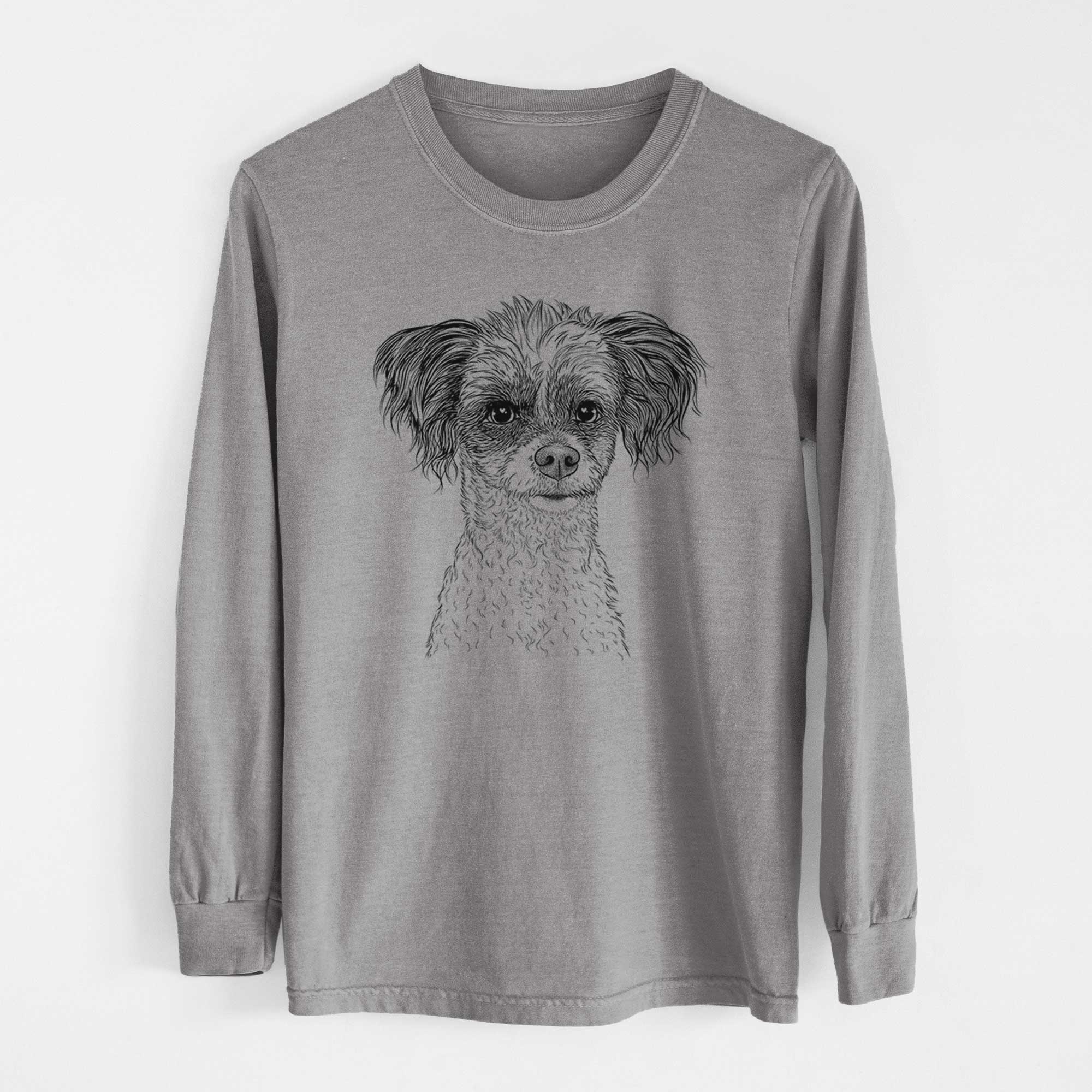 Bare Finley the Papillon Mix - Men's Heavyweight 100% Cotton Long Sleeve - Image 7
