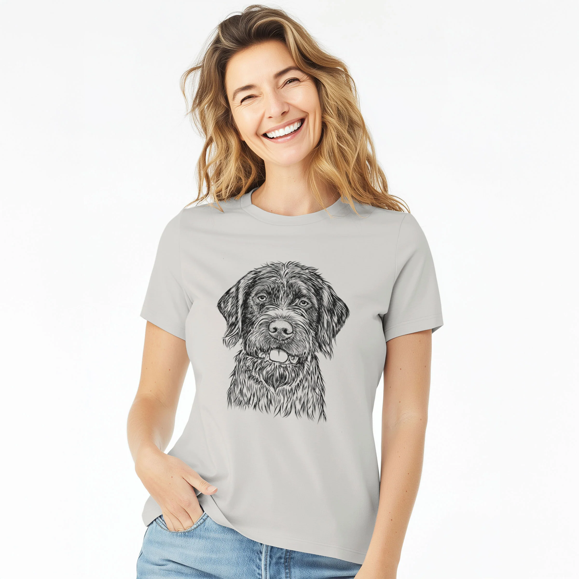 Bare Fletcher the Wirehaired Pointing Griffon - Women's Lightweight Relaxed Fit 100% Cotton Crewneck - Image 3