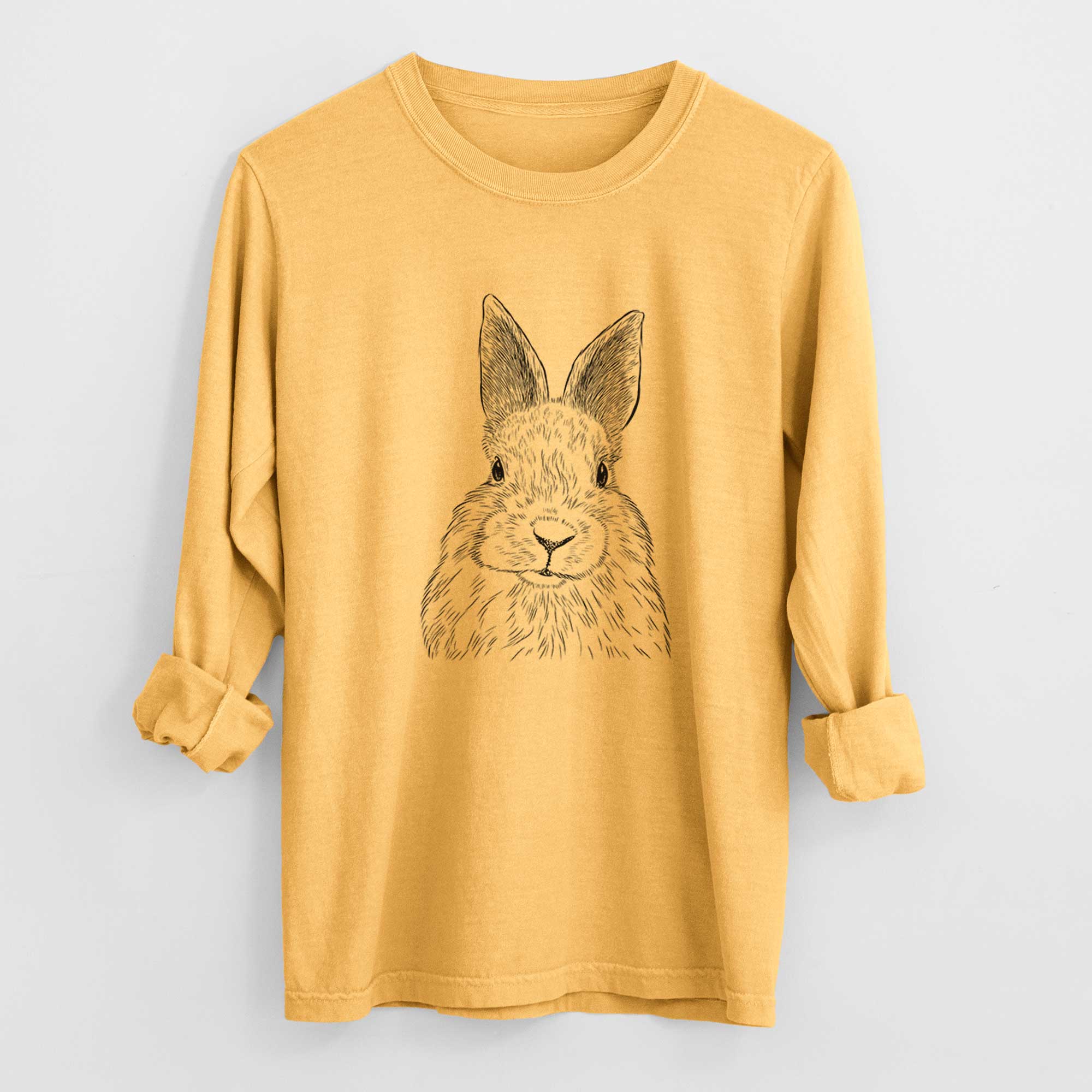 Bare Flower the Rex Rabbit - Men's Heavyweight 100% Cotton Long Sleeve - Image 3