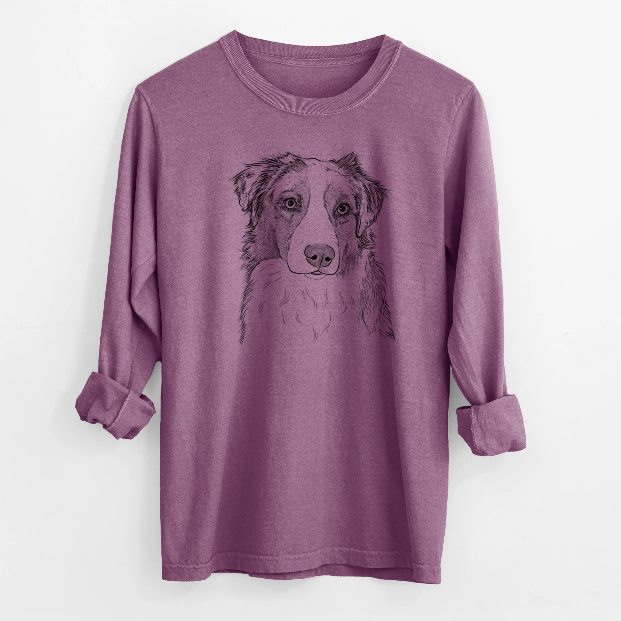 Bare Ginger the Australian Shepherd - Men's Heavyweight 100% Cotton Long Sleeve - Image 9