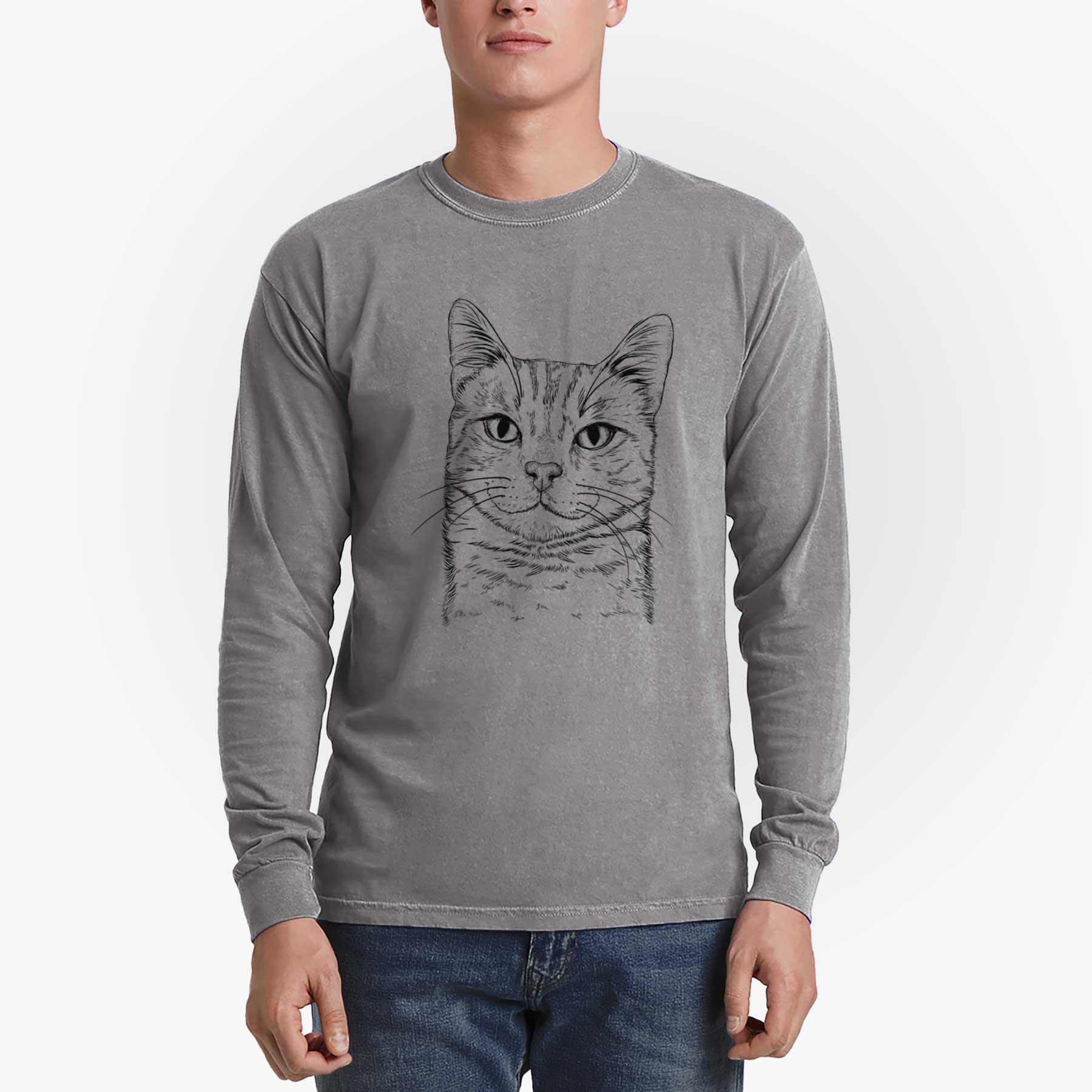 Bare Ginger Tom the Tabby Cat - Men's Heavyweight 100% Cotton Long Sleeve - Image 5