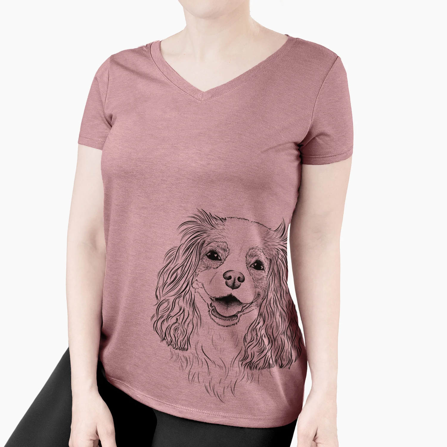 Bare Halley Comet the Cavalier King Charles Spaniel - Women's V-neck Shirt - Image 4
