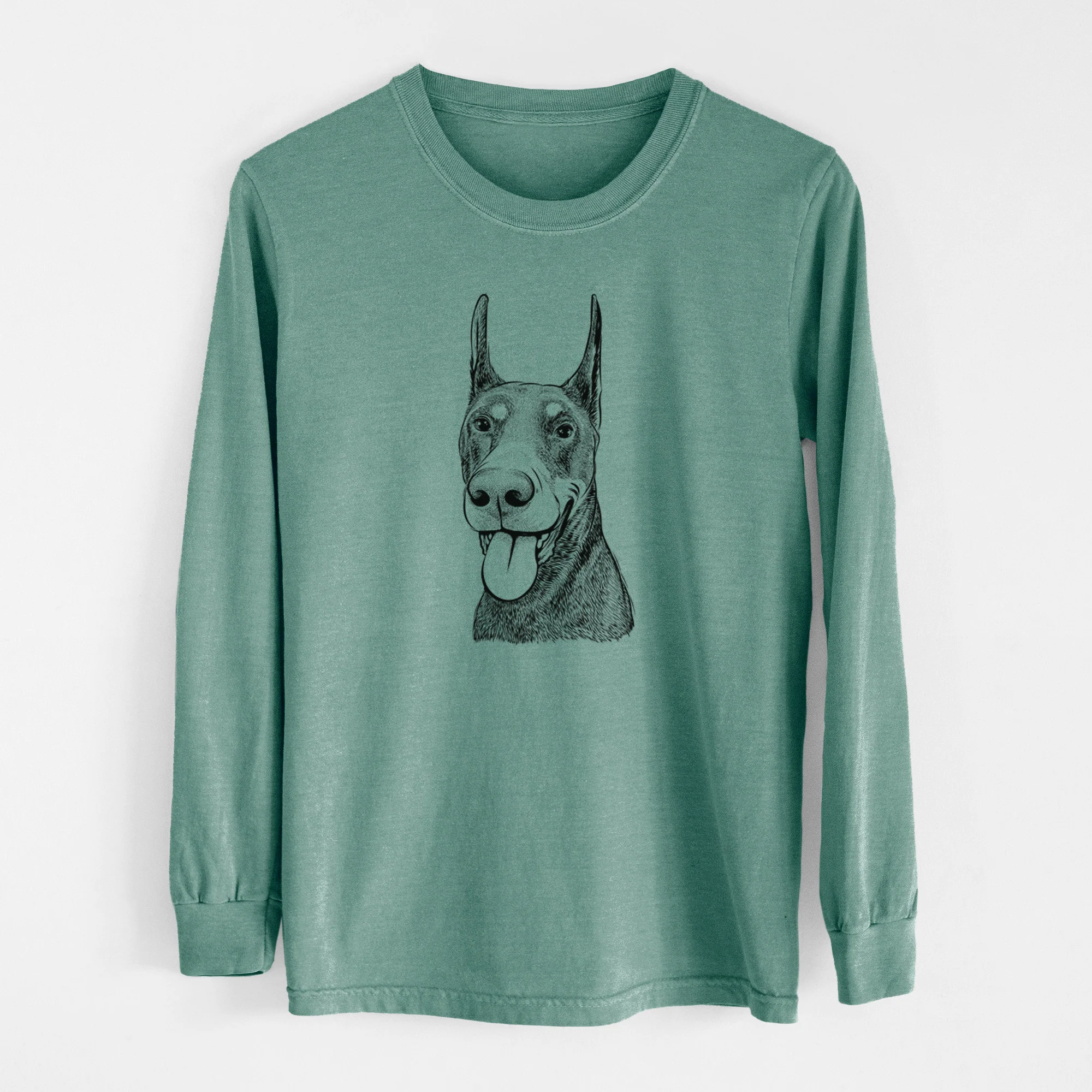 Bare Happy Sunny the Doberman Pinscher - Men's Heavyweight 100% Cotton Long Sleeve - Image 12